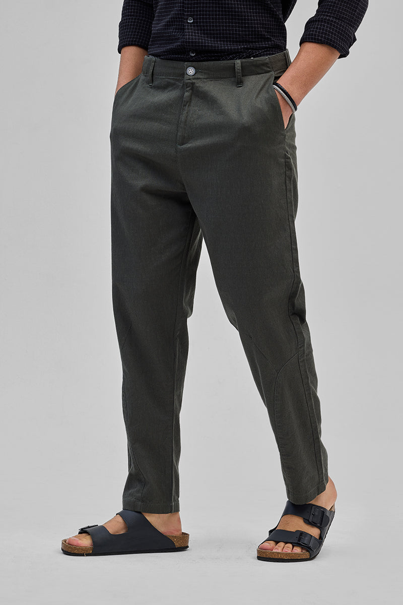 SNITCH Olive Textured Relaxed Fit Trousers