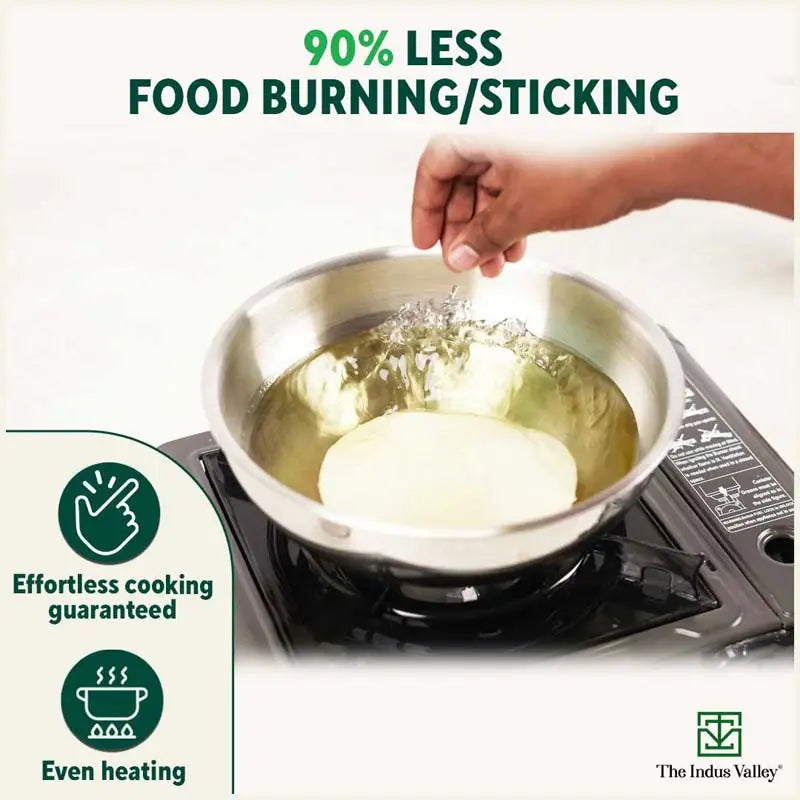The Indus Valley TurboCuk Tri-ply Stainless Steel Tasla/Tasra/ Patila+ Steel Lid, Cook & Serve, Premium Quality, 3 Layer Thick Body, 100% Toxin-free, - view 8