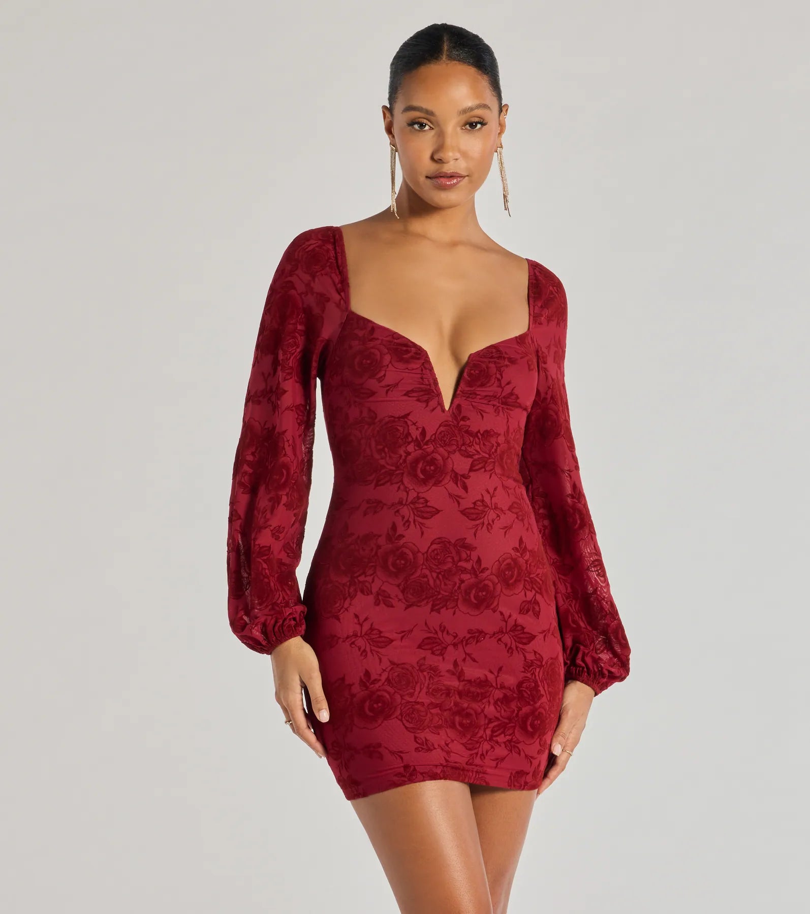 Windsor Blooming Beauty Floral Burnout Long Sleeve Mini Dress