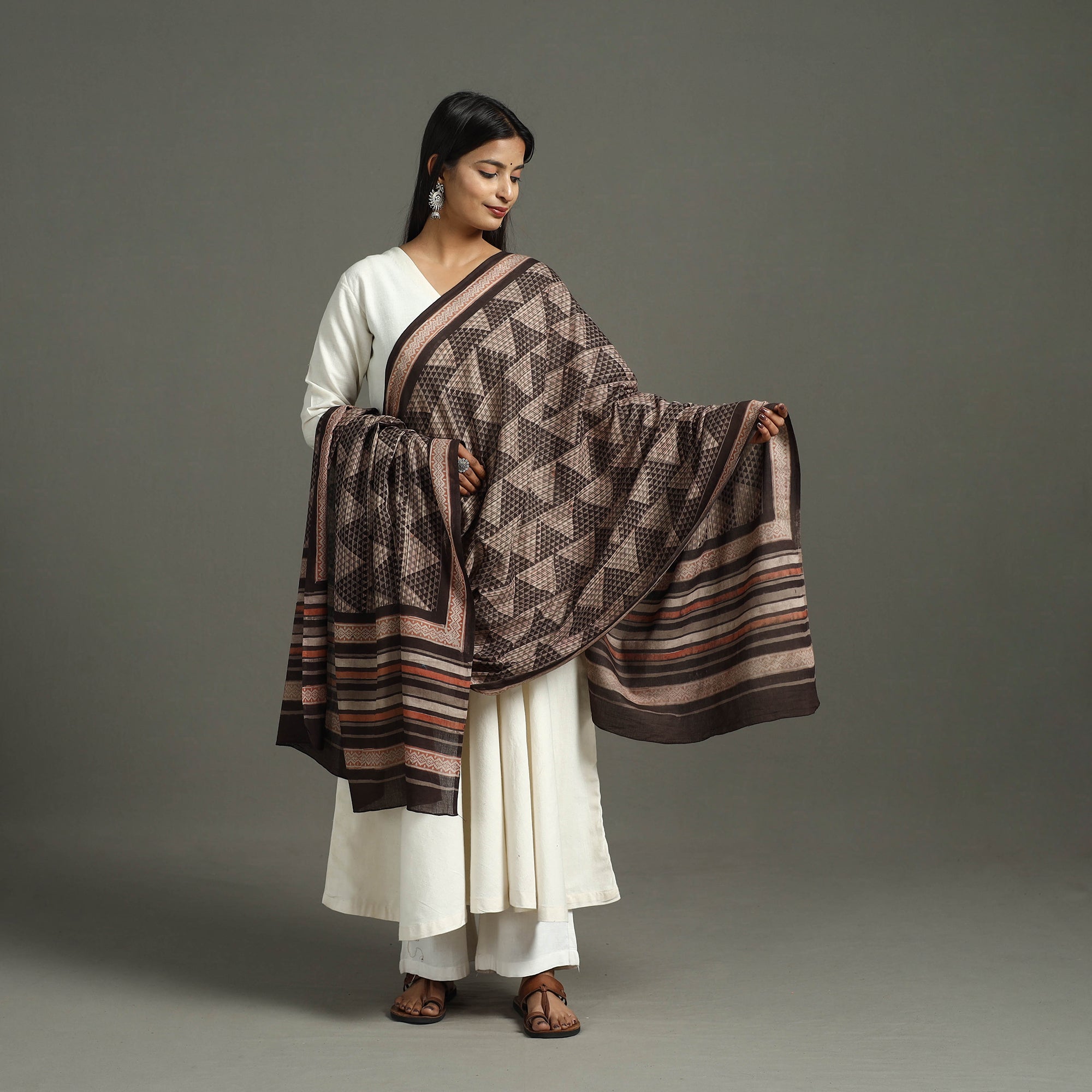 HAVELI CHRONICLES Brown - Block Print Mul Cotton Dabu Bagru Dupatta 14