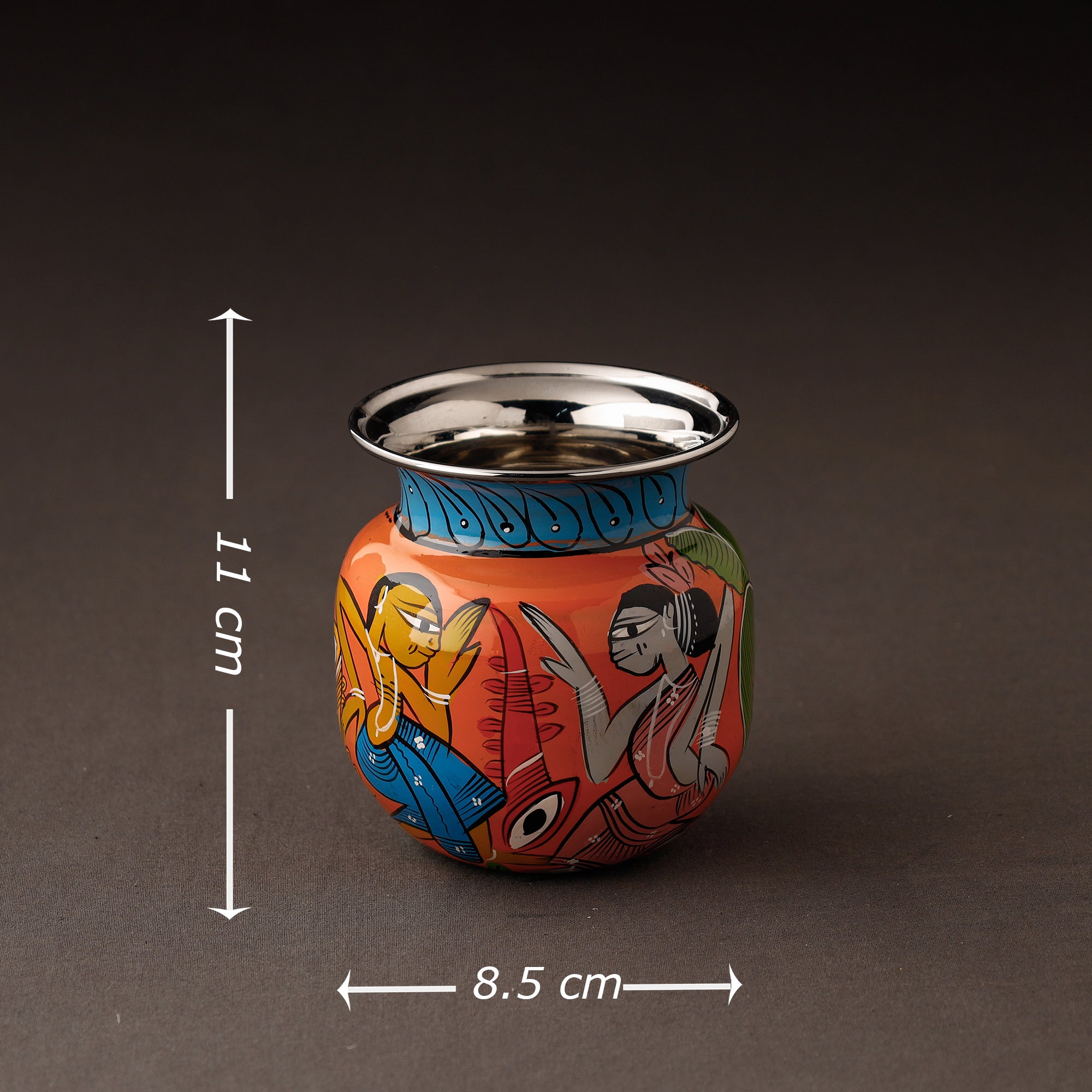 AAYAAS Bengal Patua Handpainted Stainless Steel Lota / Kalash / Container - view 3