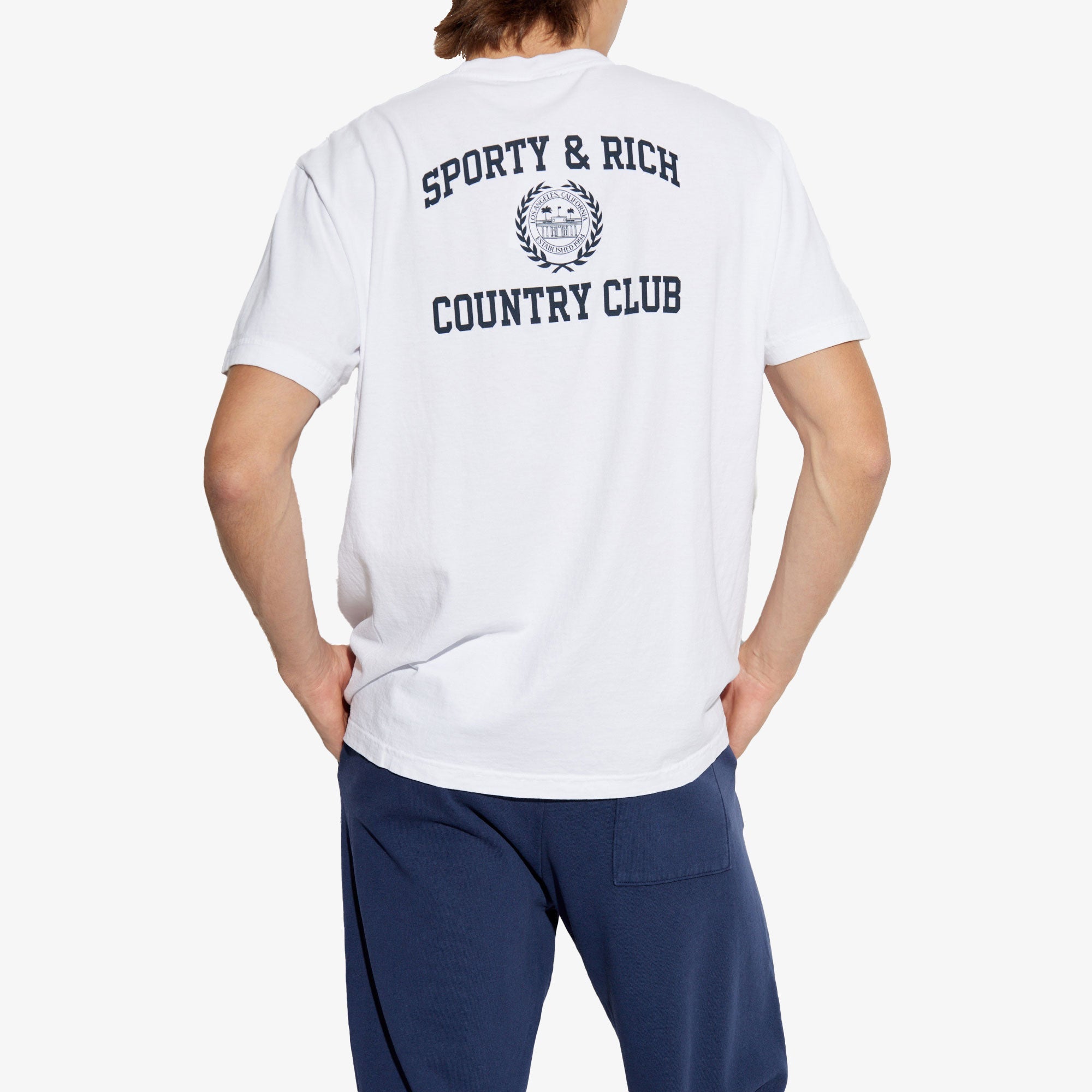 Sporty & Rich | Varsity Crest T-shirt { White/navy - view 3