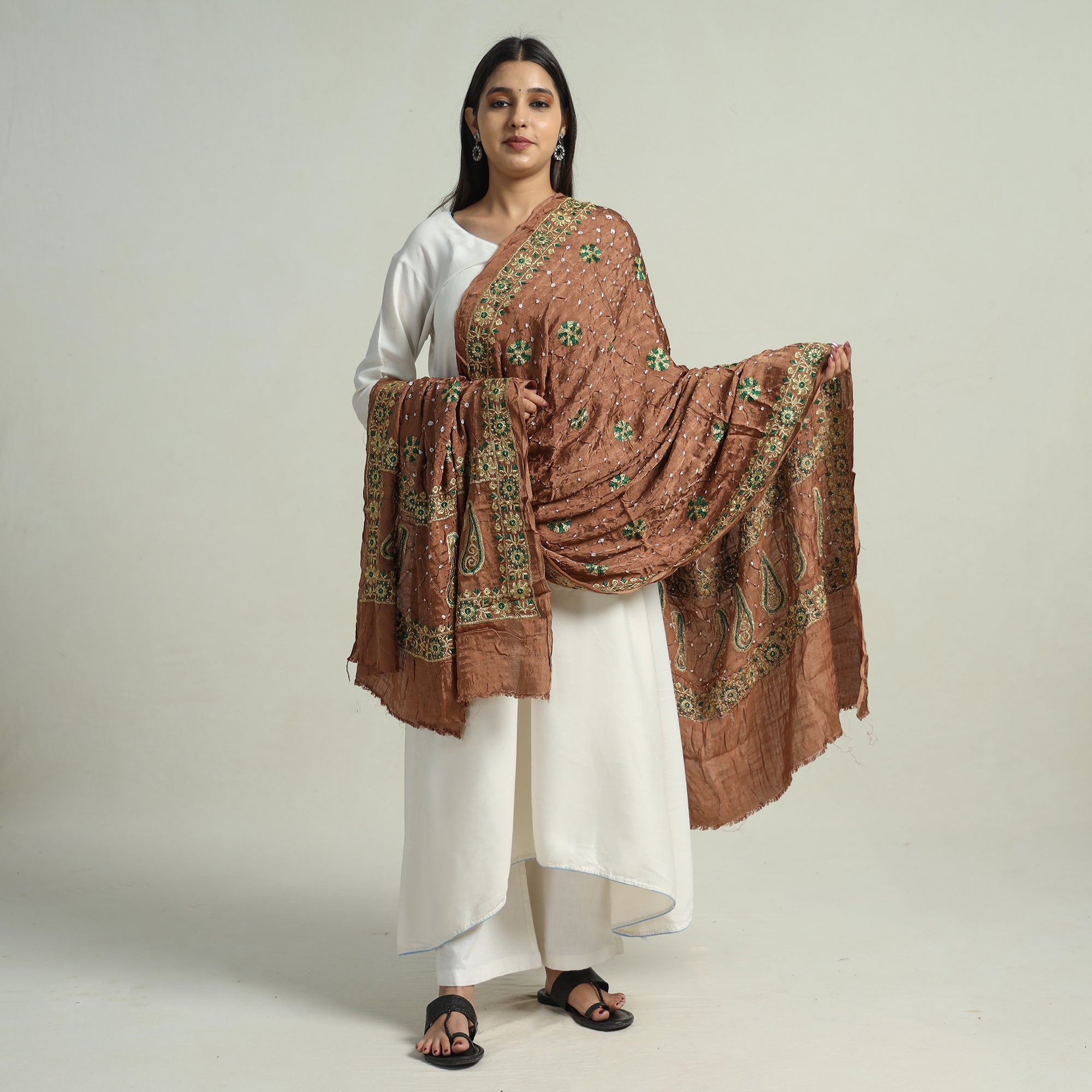 KACHCHH JI CHHAAP Brown - Kutch Bandhani Tie-Dye Modal Silk Zari Work Dupatta 63 - view 2