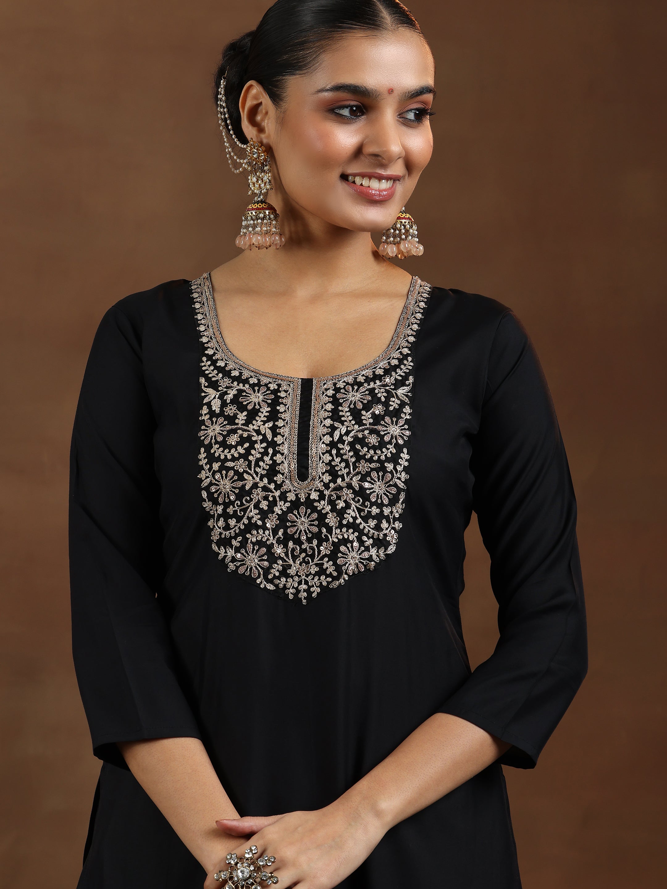 Gerua By Libas Black Yoke Design Silk Blend Straight Suit With Dupatta - view 5