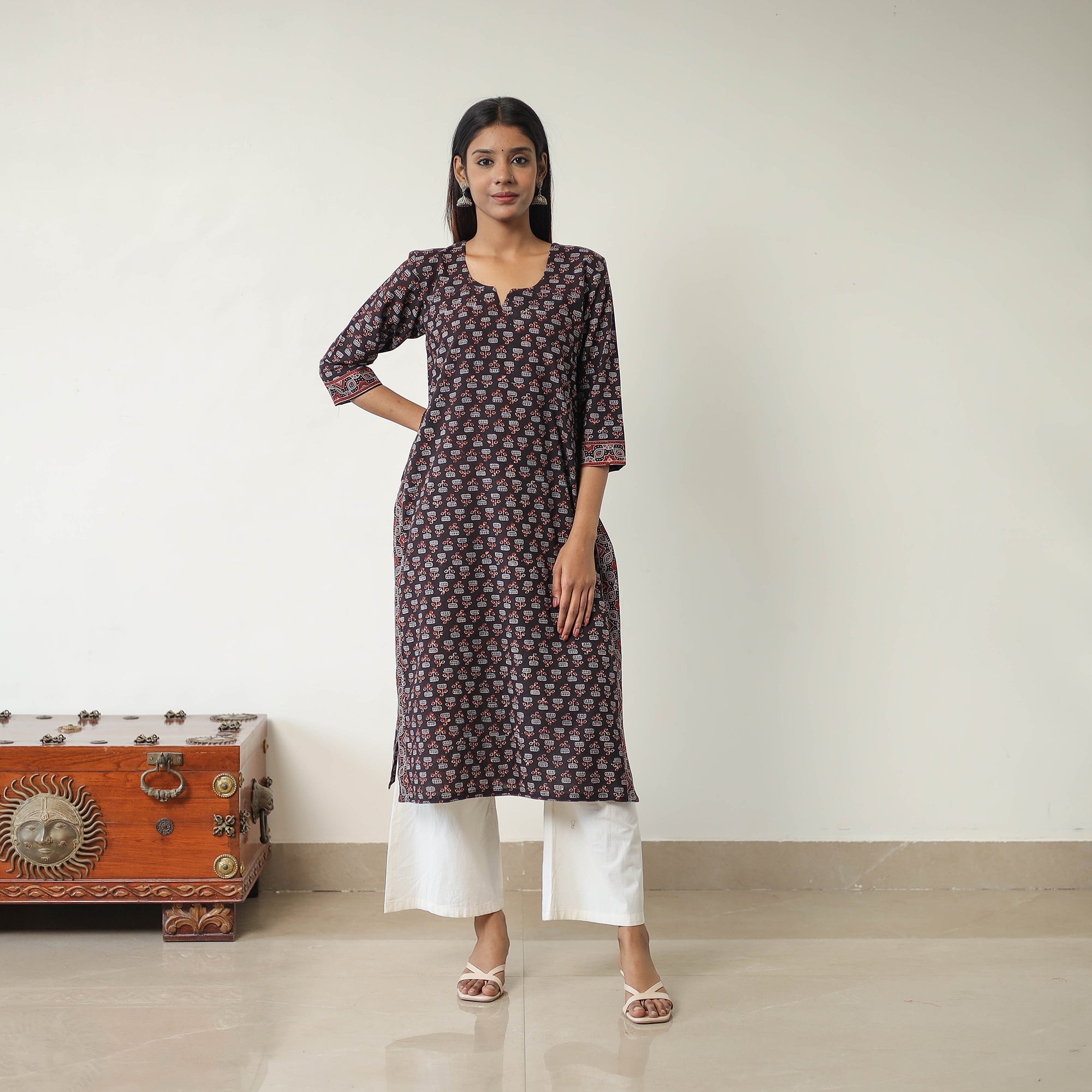 ITOKRI CASUALS Black - Block Printed Cotton Straight Ajrakh Kurta 14 - view 2