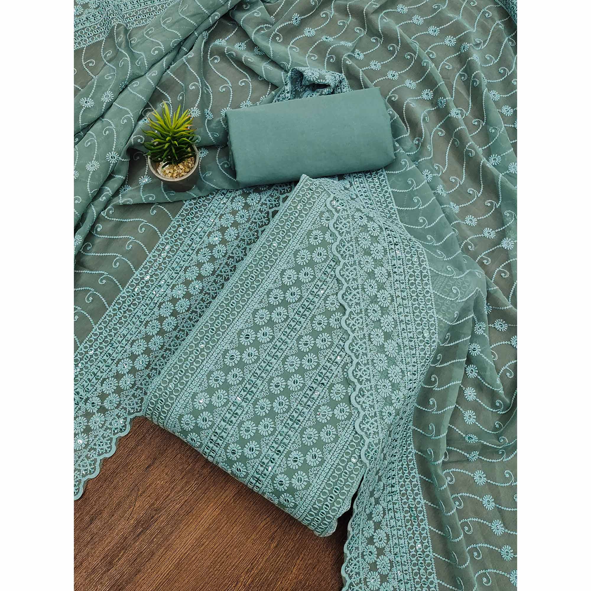 BlackTree grey-lucknowi-embroidered-georgette-suit - view 3
