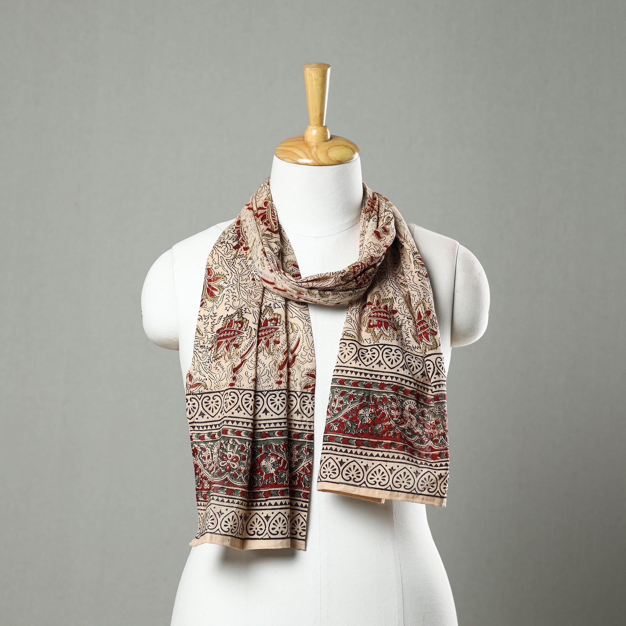 PITCHUKA SRINIVAS KALAMKARI PEDANA Beige - Pedana Block Print Natural Dyed Cotton Kalamkari Stole 36