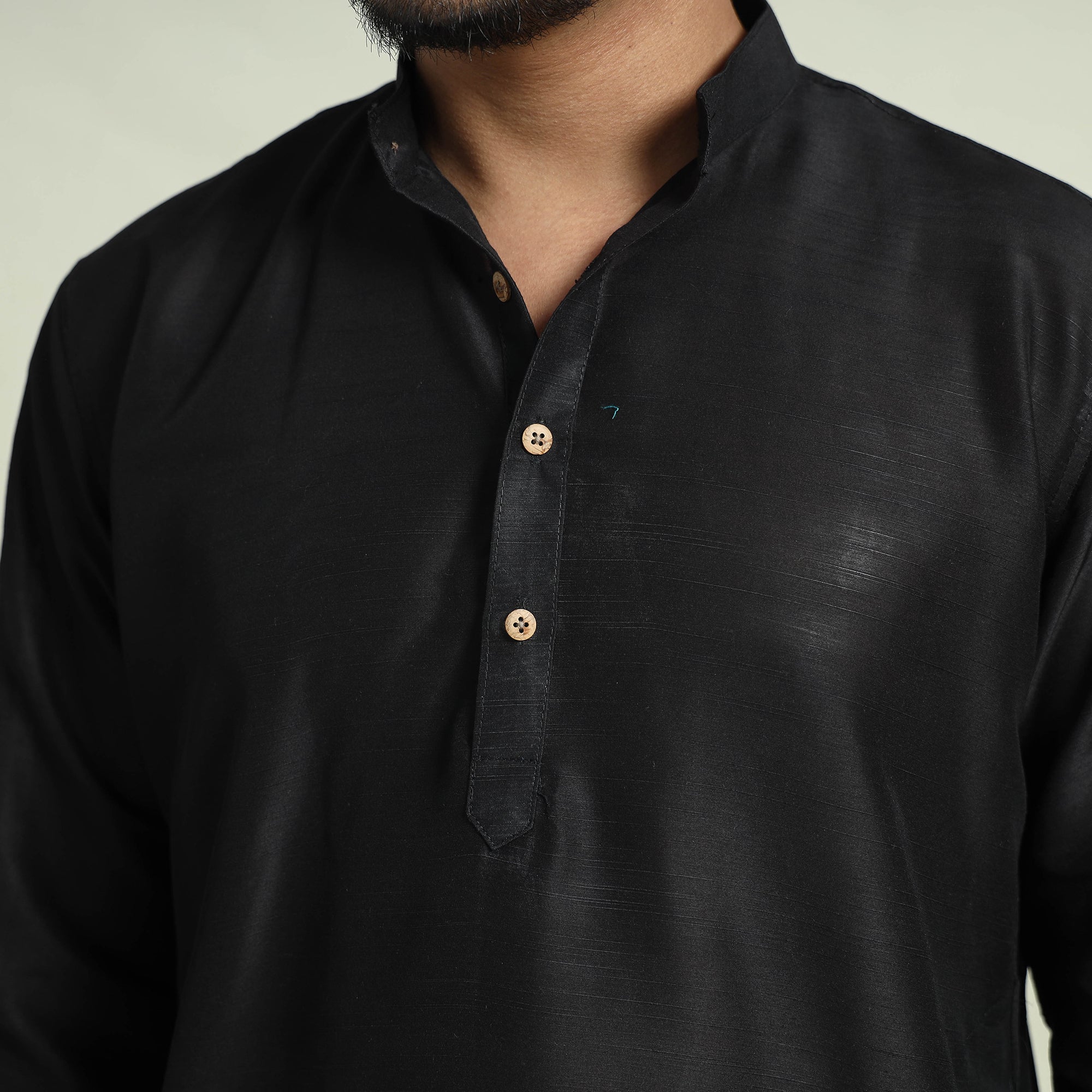 ITOKRI CASUALS Black - Plain Dyed Slub Silk Men Long Kurta - view 5