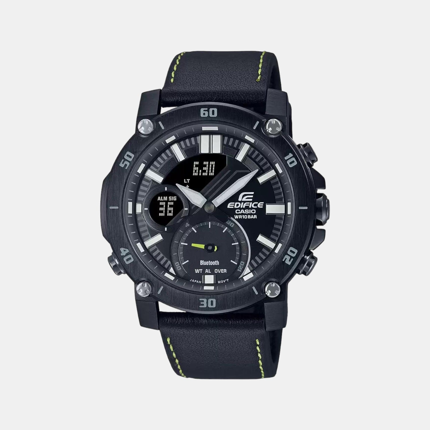 Casio Edifice Men Quartz Black Dial Analog-Digital Leather Watch EX523