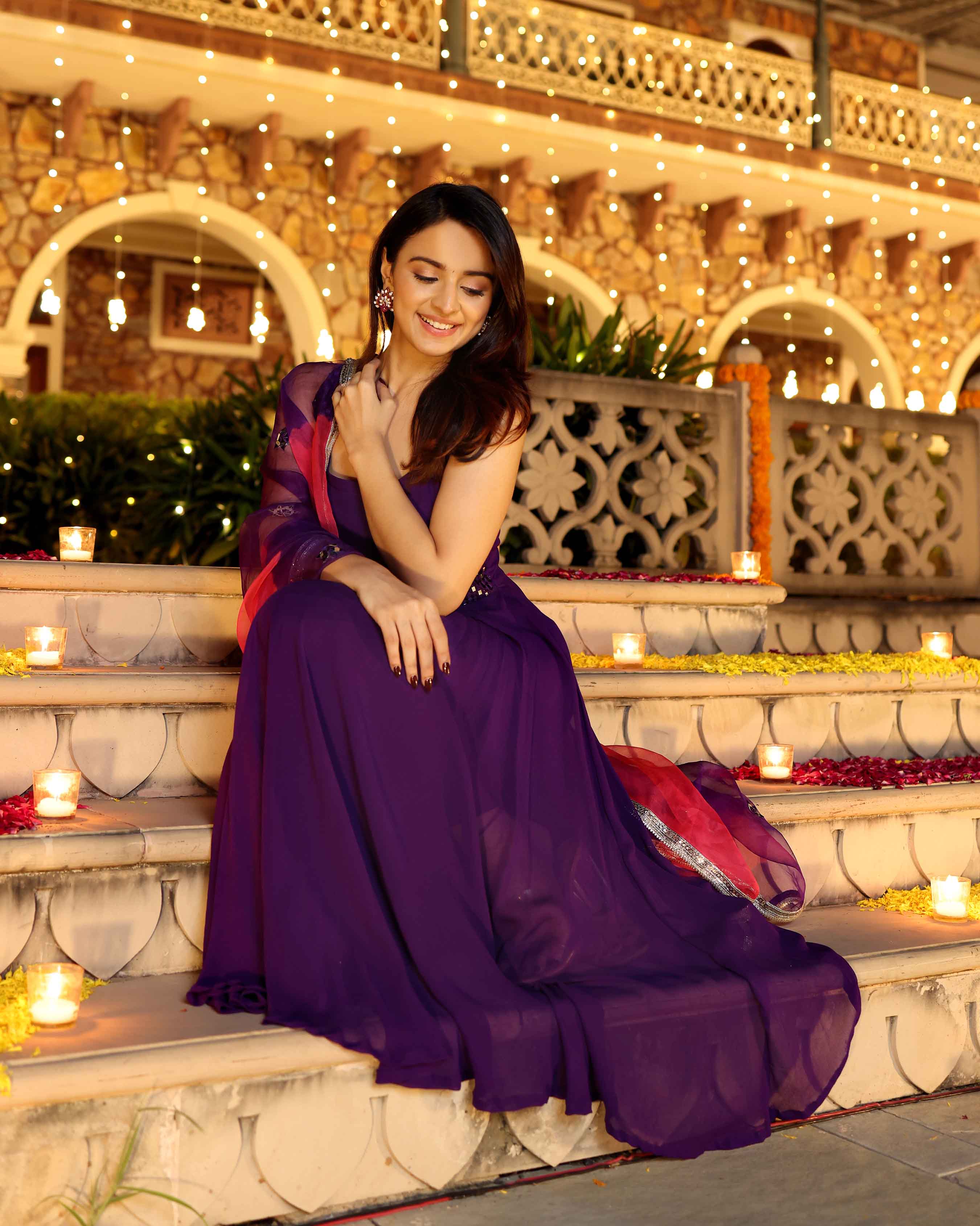 Aachho Majestic Mirror Purple Georgette Suit Set - view 5