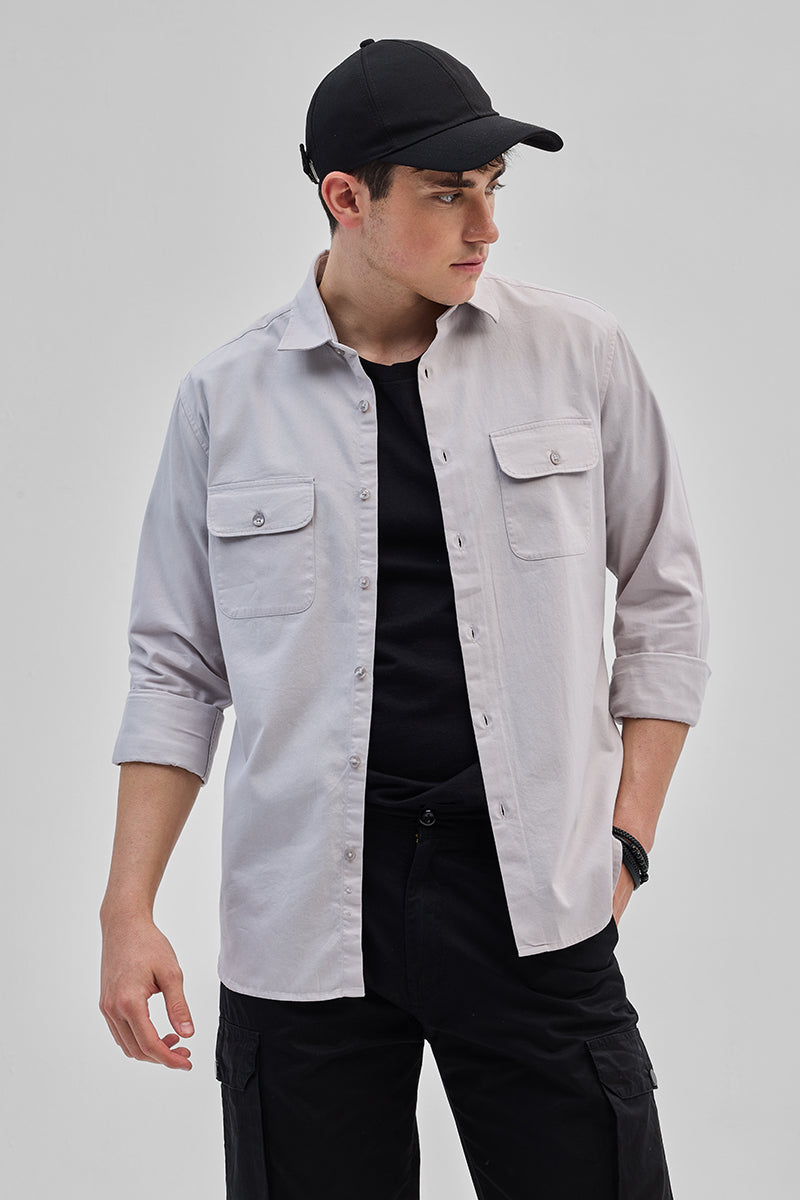 SNITCH Light Grey Solid Double Pocket Overshirt - view 5