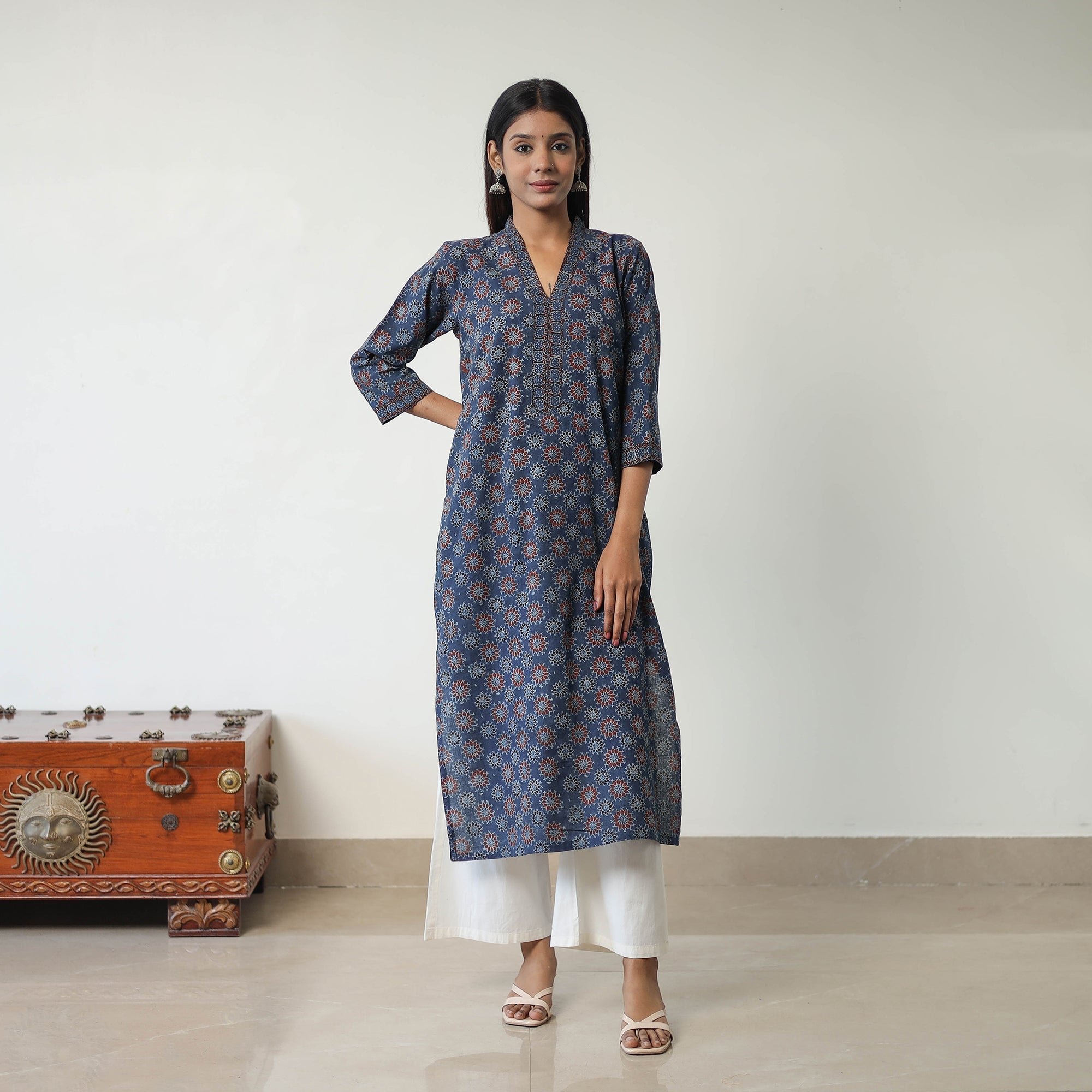 ITOKRI CASUALS Blue - Block Printed Cotton Straight Ajrakh Kurta 25 - view 2