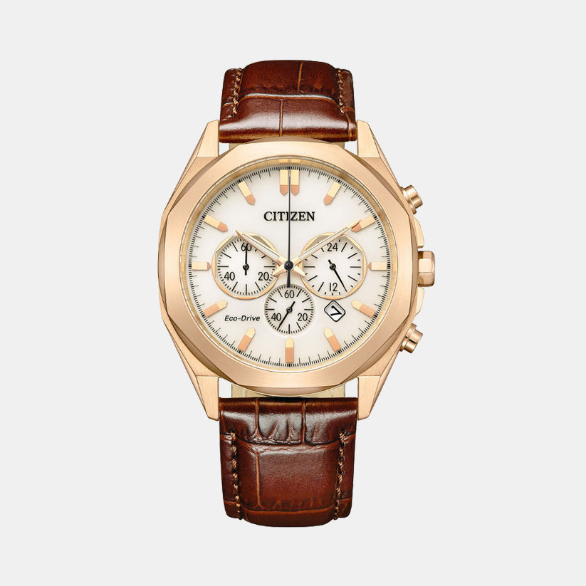 Citizen Eco-Drive Men Eco-Drive White Dial Chronograph Leather Watch CA4593-15A