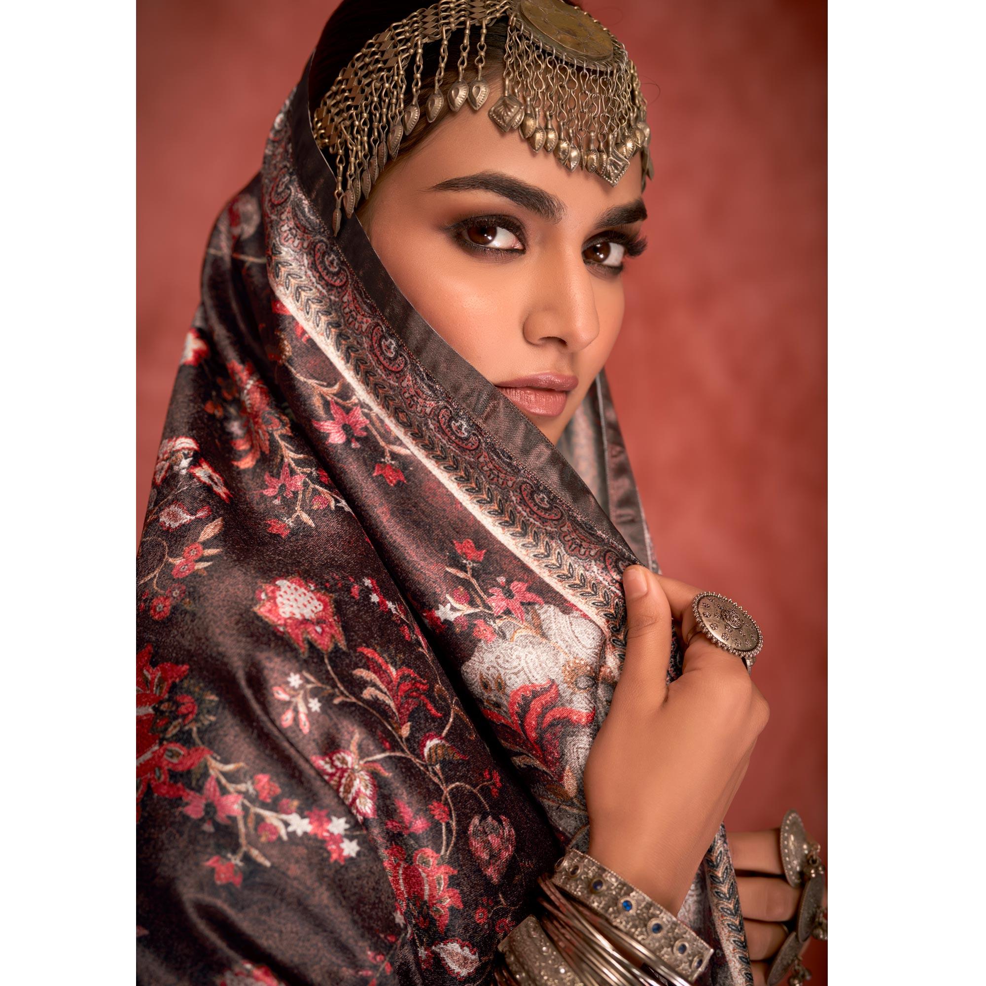 Peachmode Brown Embroidered Velvet Pakistani Suit - view 6
