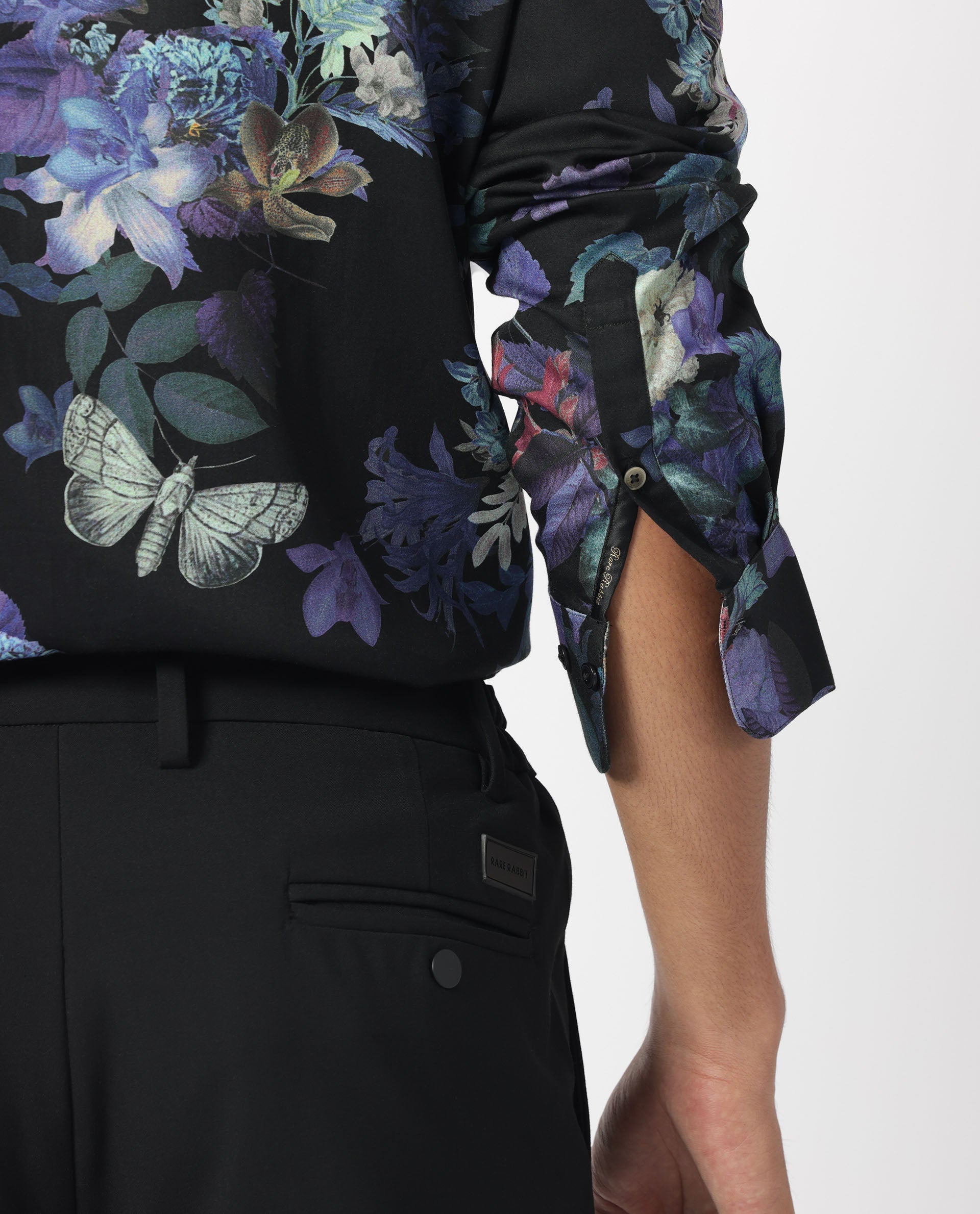 Rare Rabbit Men's Ease Black Cotton Modal Fabric Floral Print Full Sleeves Shirt - view 3