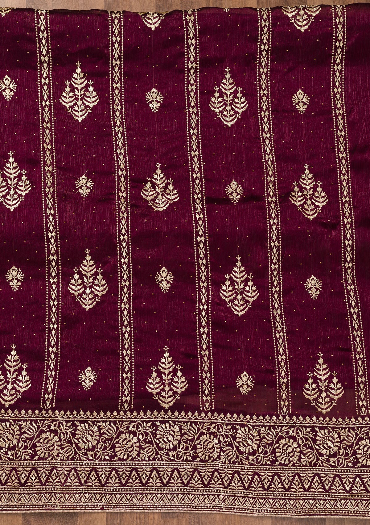 Koskii Wine Zariwork Semi Crepe Unstitched Salwar Suit - view 4
