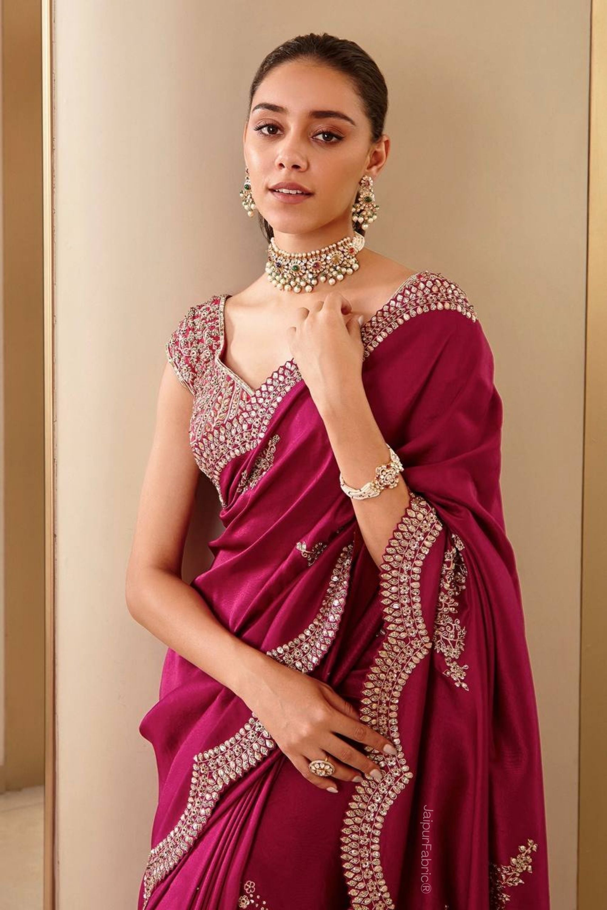 JaipurFabric® Pink Embroidered Art Silk Saree