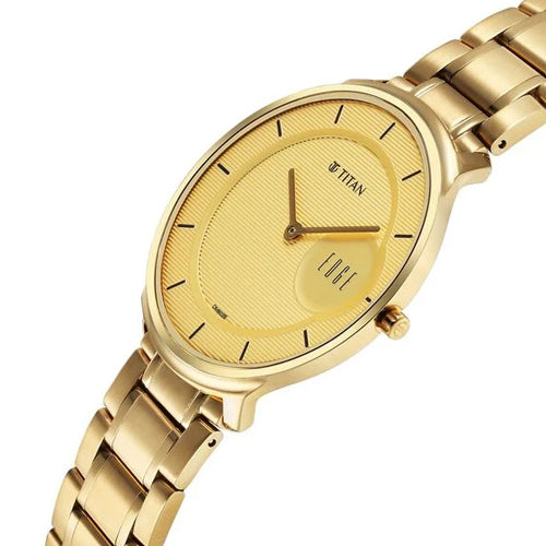 Titan Edge Metal Golden Dial Stainless Steel Strap Watch for Men 38mm NT1843YM02 - view 2