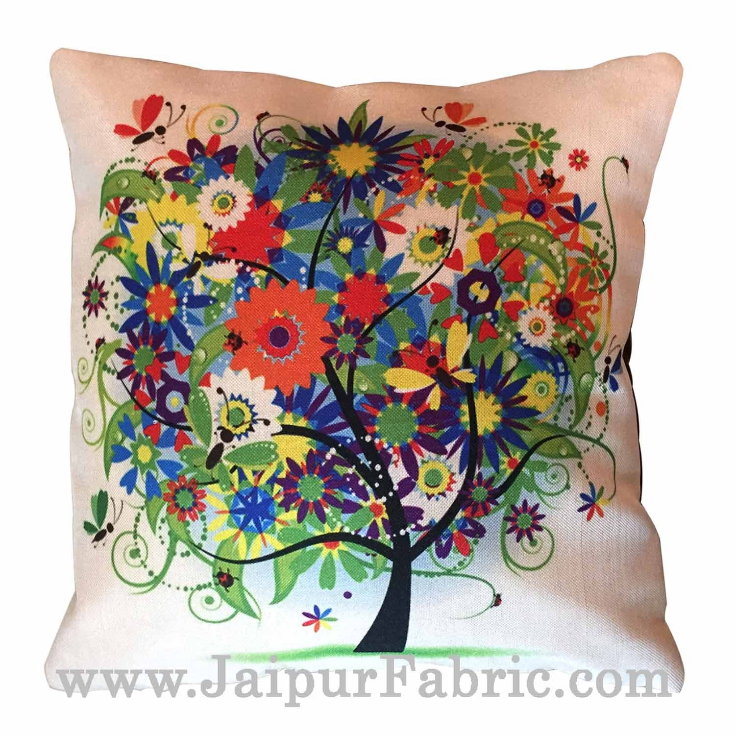 JaipurFabric® Jute Cushion Cover Digital Trees