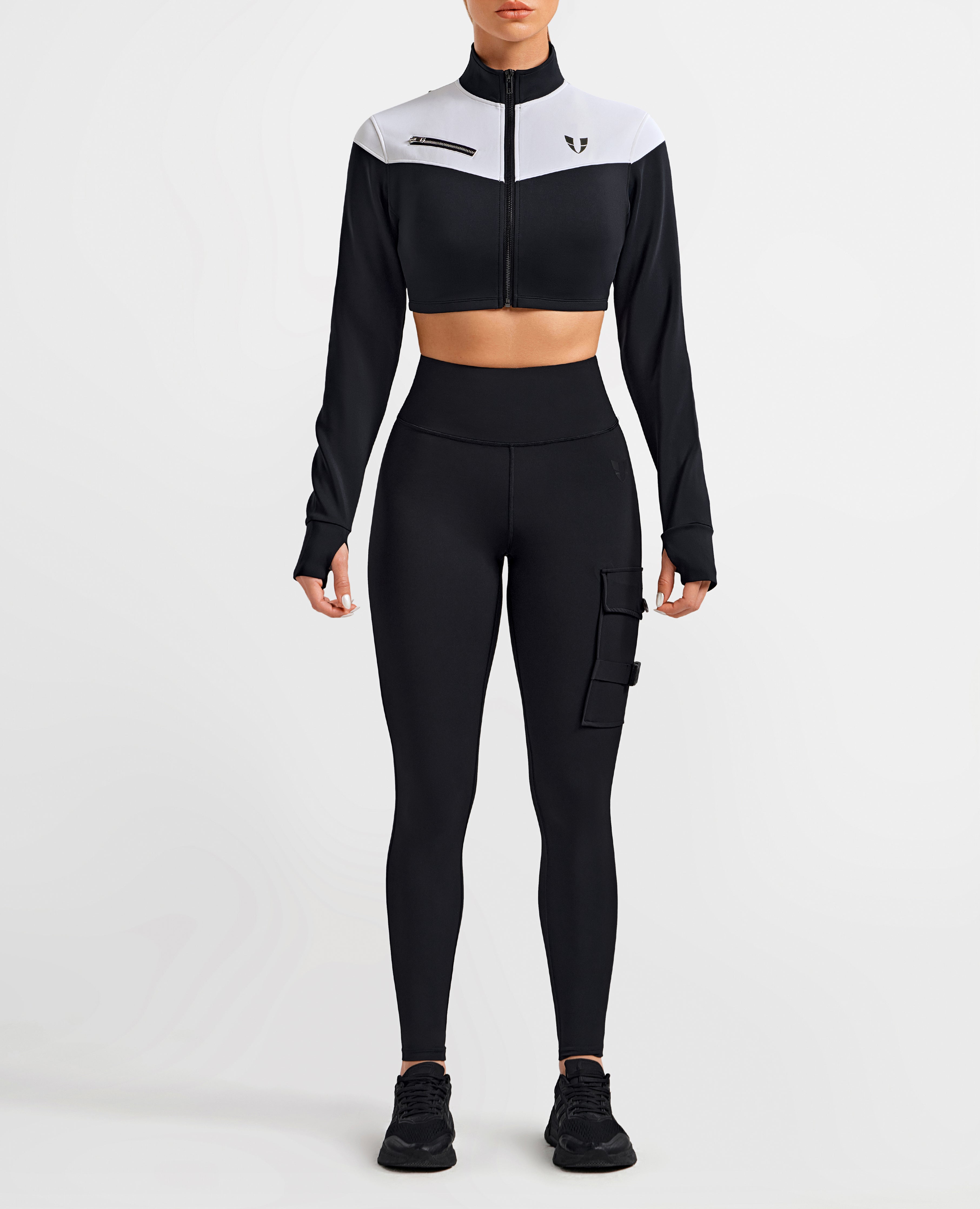 FIRM ABS Vivid Fit Crop Jacket - Black and White - view 10