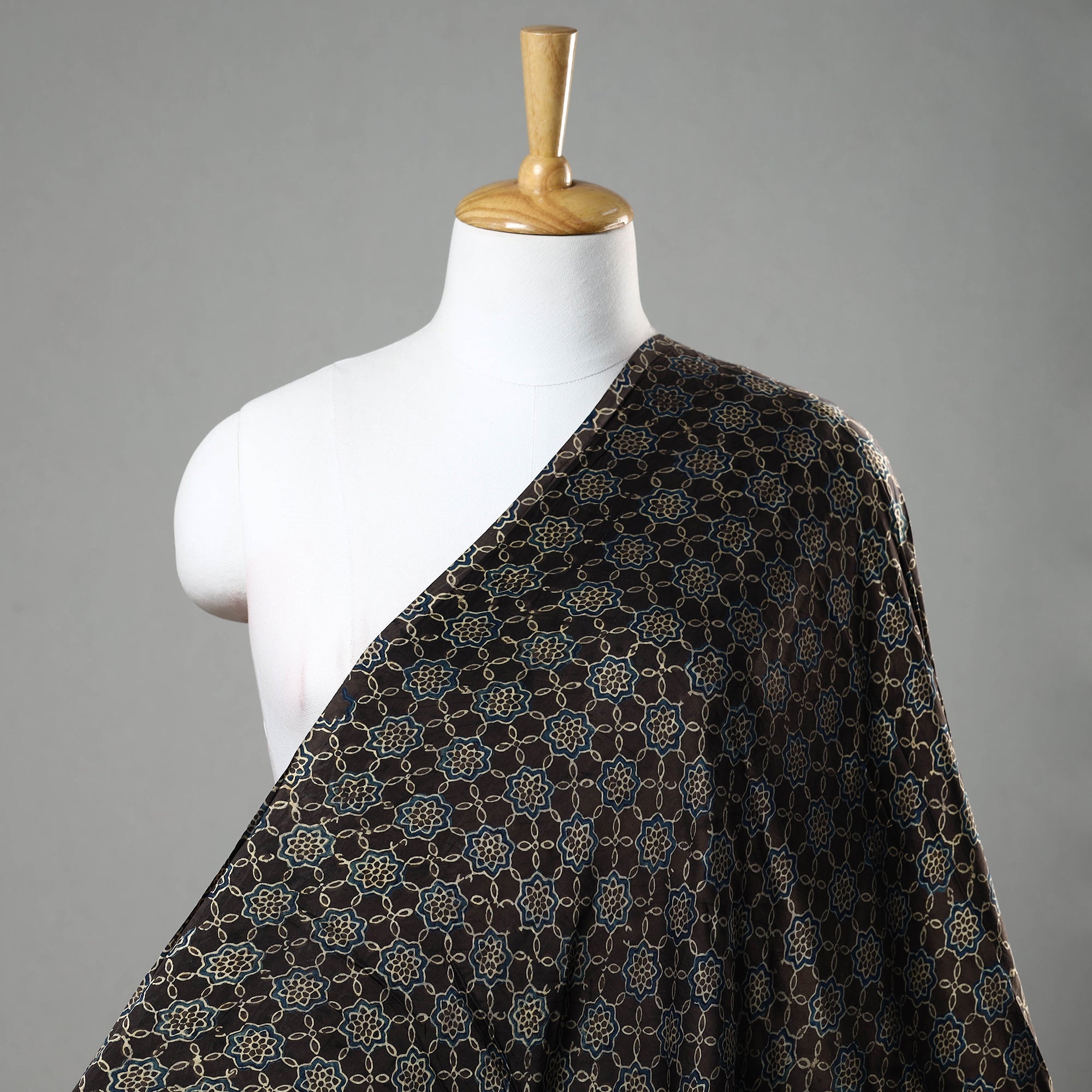 KACHCHH JI CHHAAP Black - Ajrakh Block Printed Natural Dyed Modal Silk Fabric 05