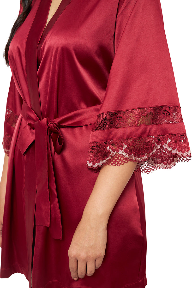 Amante Eternal Bliss Satin Lace Robe - Red Berry - view 4