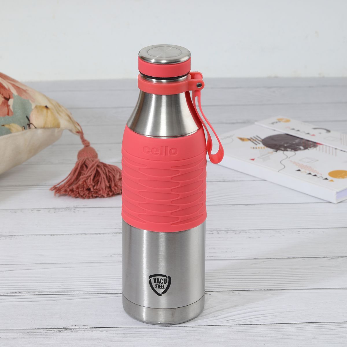 Cello Gripmax Flask, Vacusteel Water Bottle, 600ml