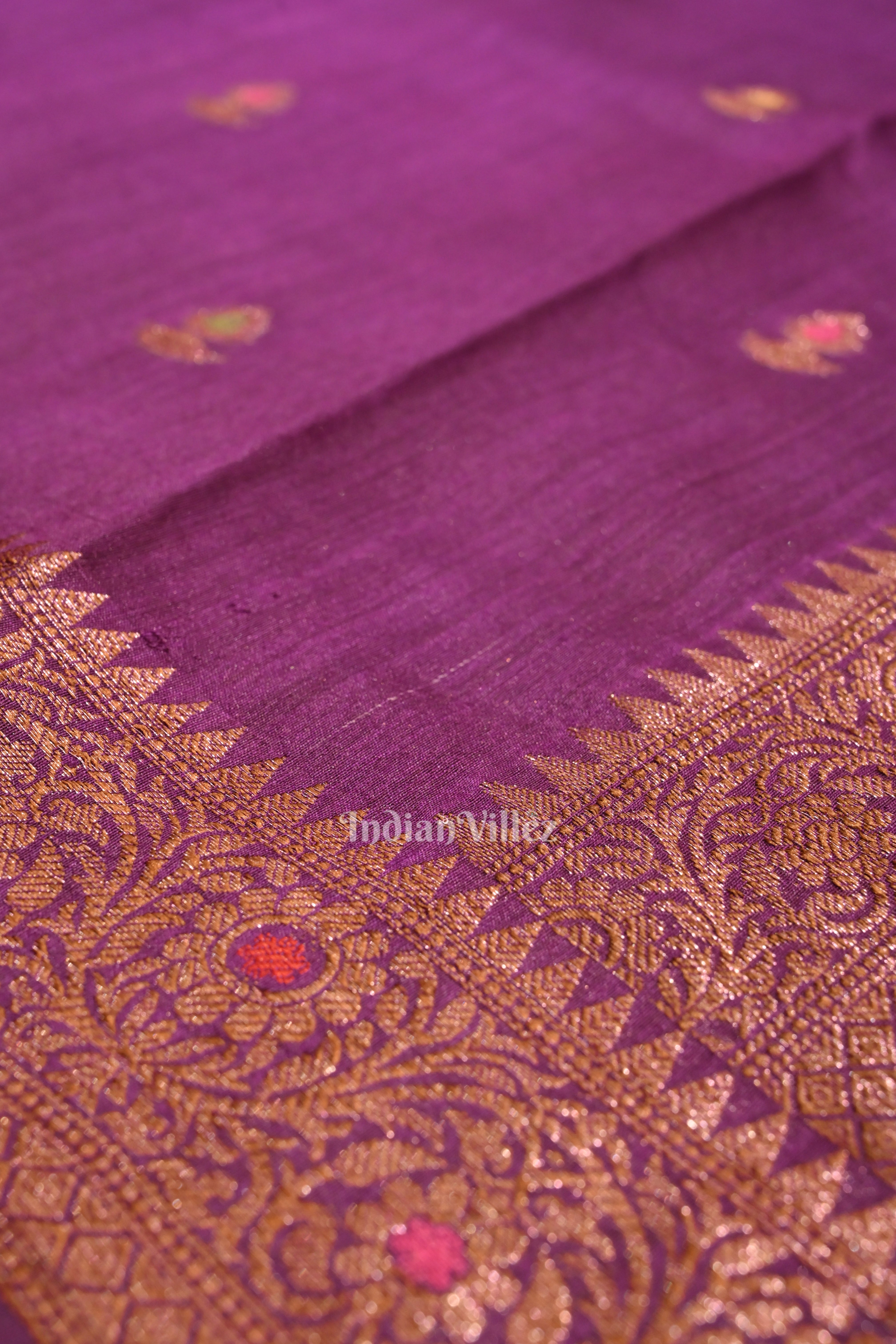 IndianVillèz Purple Tussar Banarasi Saree – Women's - view 4