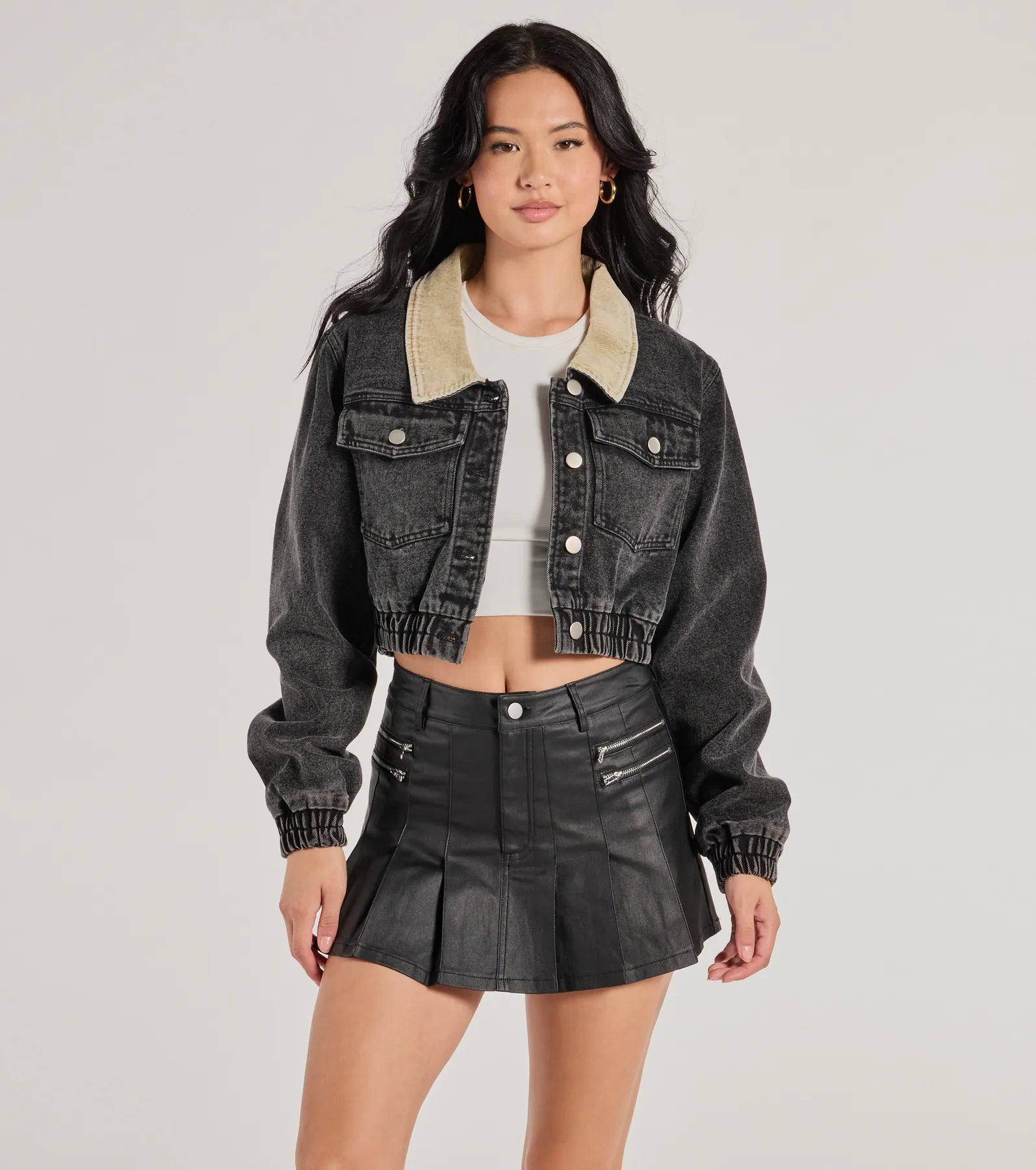 Windsor Adorably Sleek Faux Leather Pleated Mini Skort