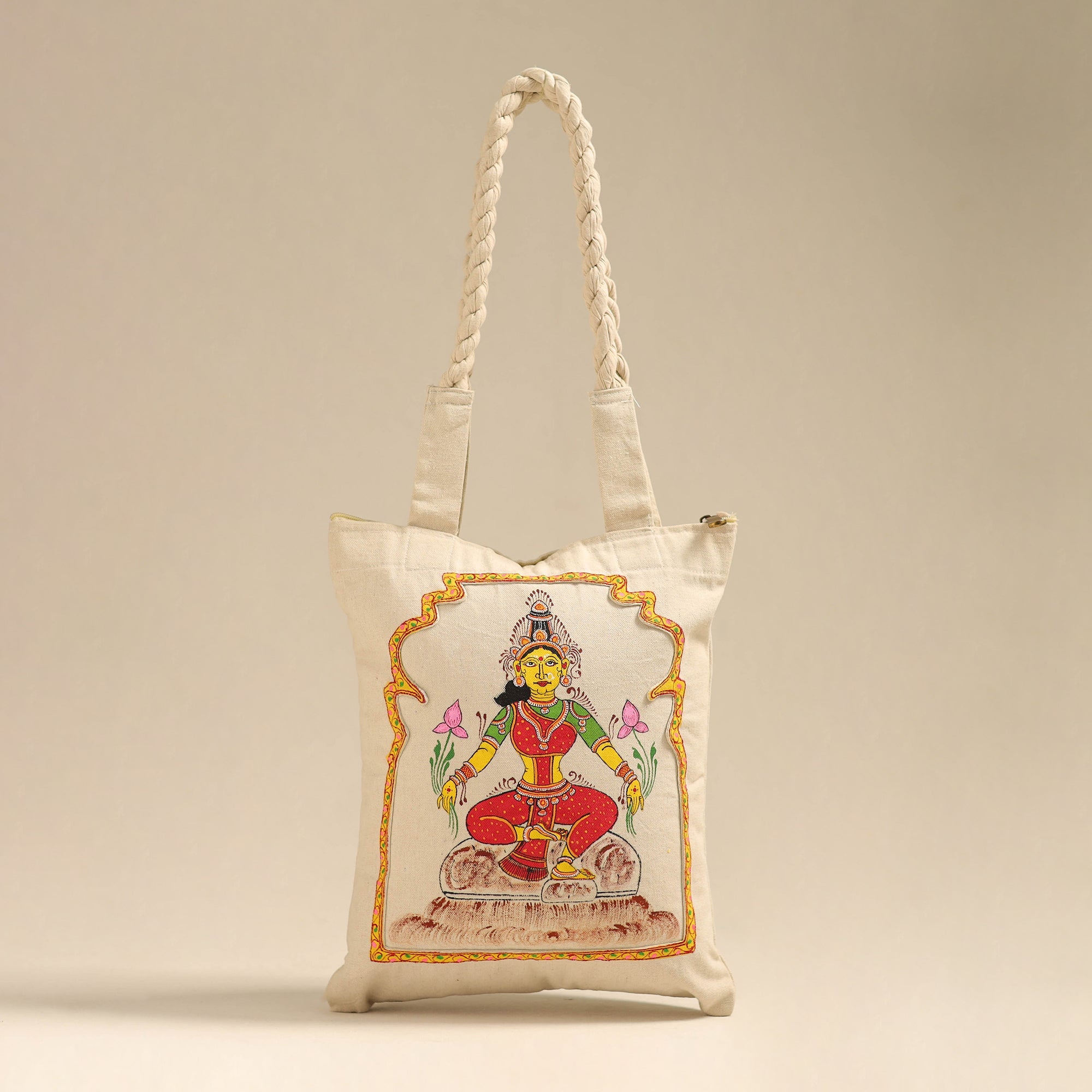 ITOKRI CRAFTS INITIATIVE Beige - Pattachitra Handpainted Shoulder Bag from Odisha 25