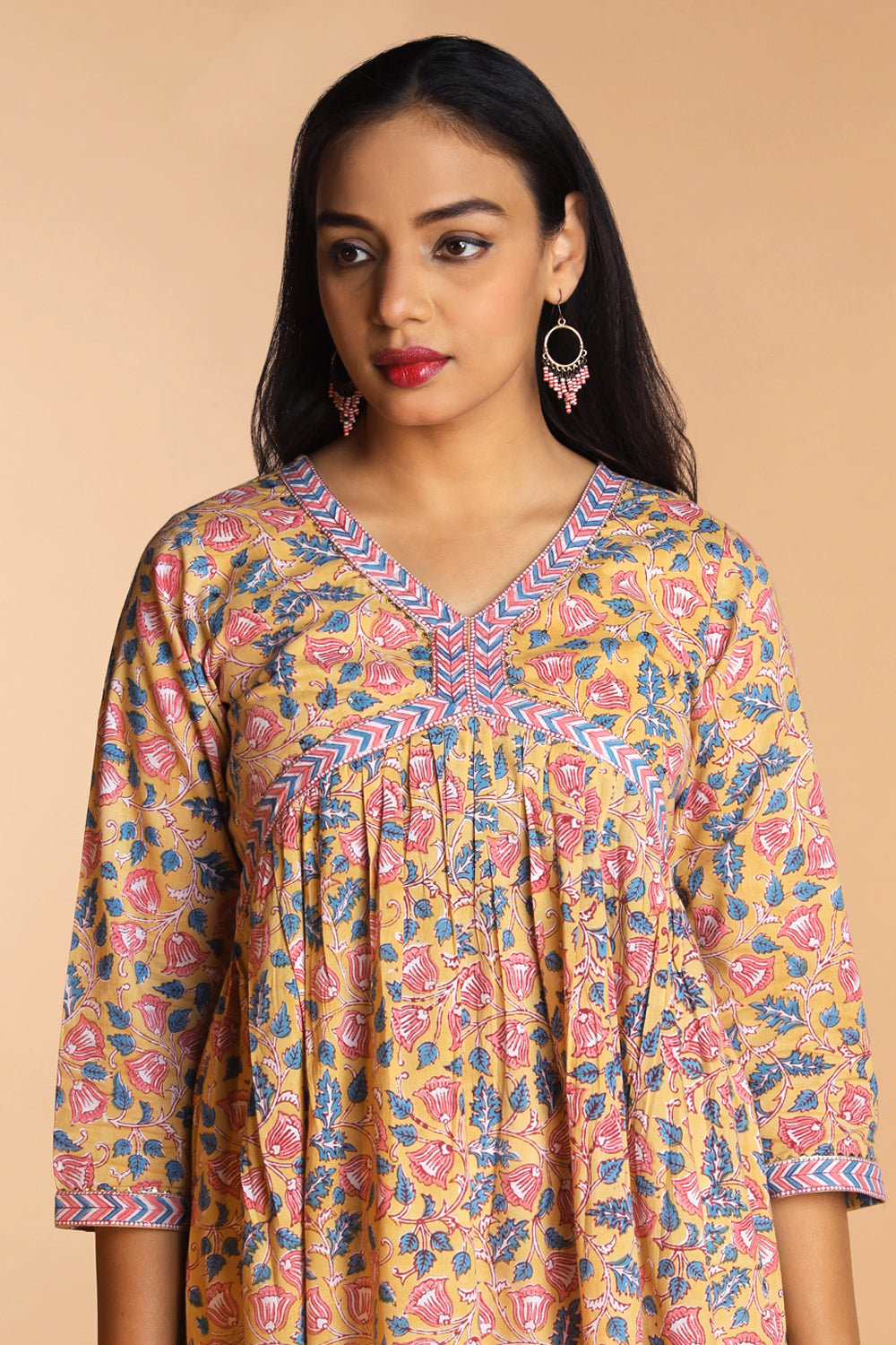 Kalanjali Ethnics Floral Sanganeri hand block printed cotton Kurta - view 2