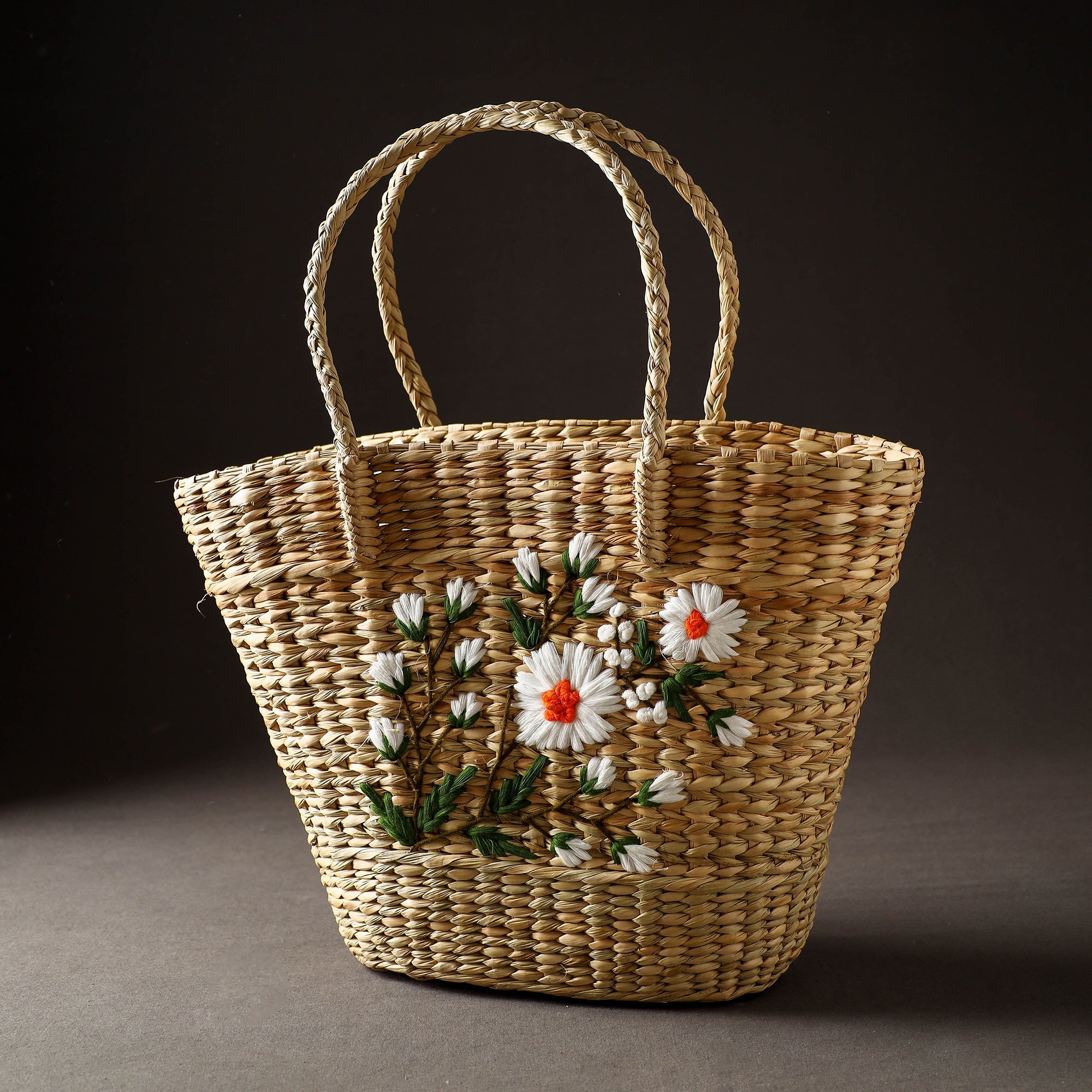 ITOKRI CRAFTS INITIATIVE Beige - Handcrafted Natural Water Reed Embroidered Shopping Bag - view 2