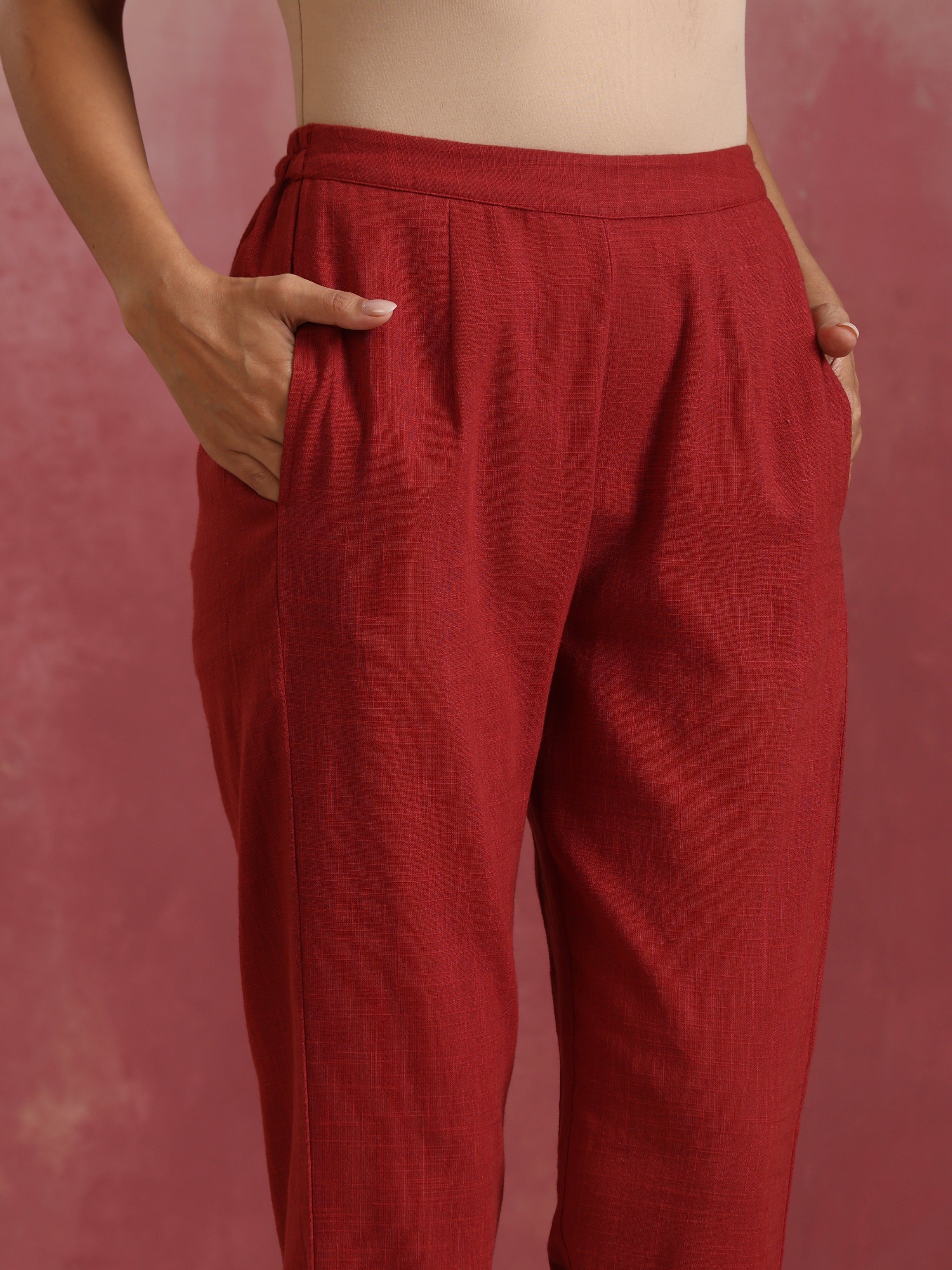 trueBrowns Maroon Cotton Dobby Kurta Set - view 8