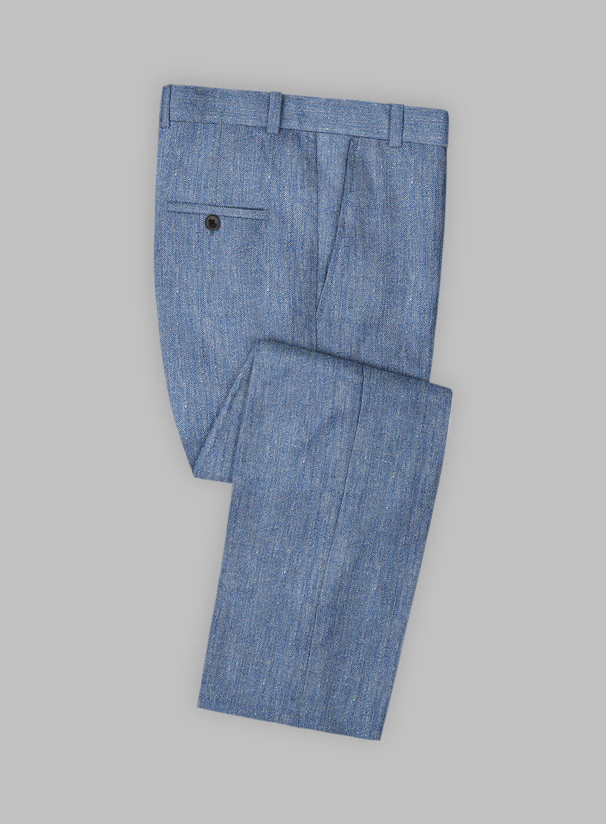 StudioSuits Solbiati Blue Herringbone Linen Pants