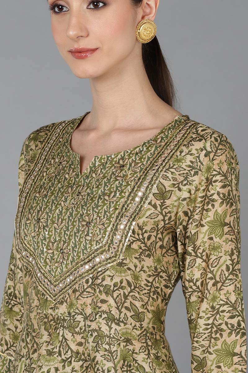 Ahika Beige Silk Blend Ethnic Motifs Anarkali Kurta Trousers With Dupatta VKSKD1664 - view 2