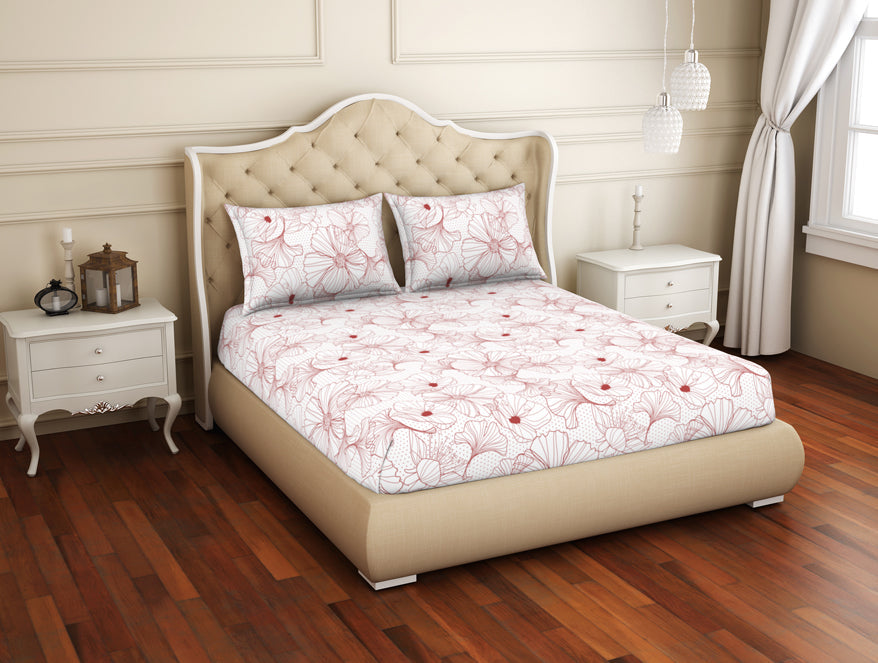 Spaces India Floral Rust - Red Cotton Rich Double Bedsheet - 2-In-1 By Welspun-1065128