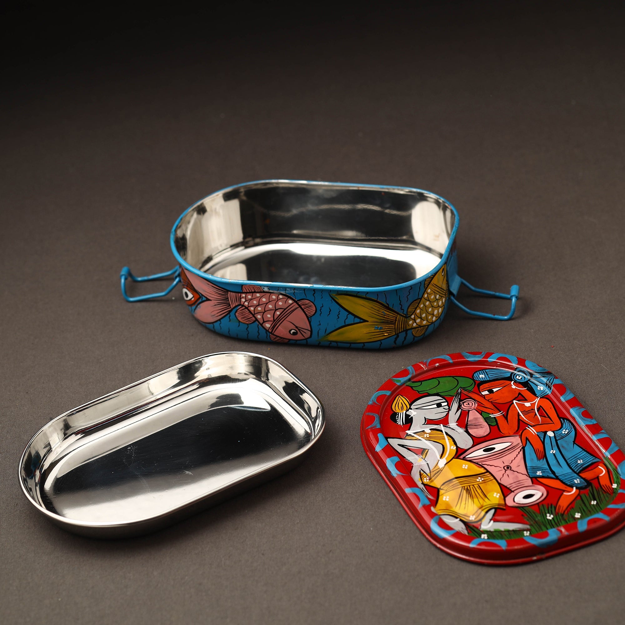 AAYAAS Bengal Patua Handpainted Stainless Steel Rectangle Lunch Box (6 x 4 in) - view 2