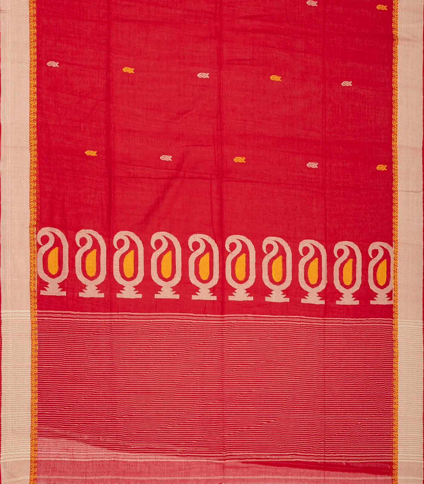 RmKV Red Handloom Bengal Cotton Saree With Mango Buttas - view 2