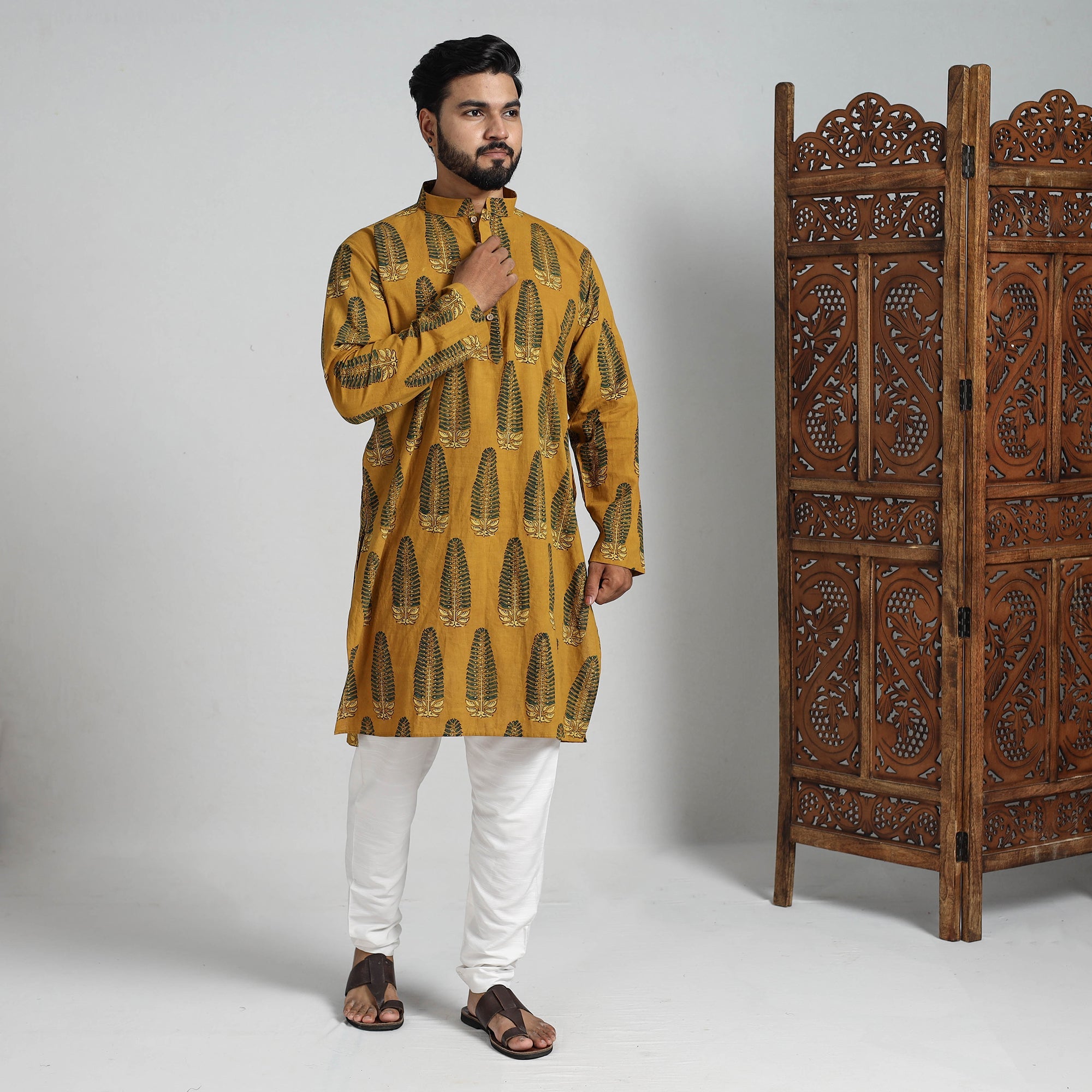 ITOKRI CASUALS Ajrakh Block Printed Cotton Men Long Kurta 11