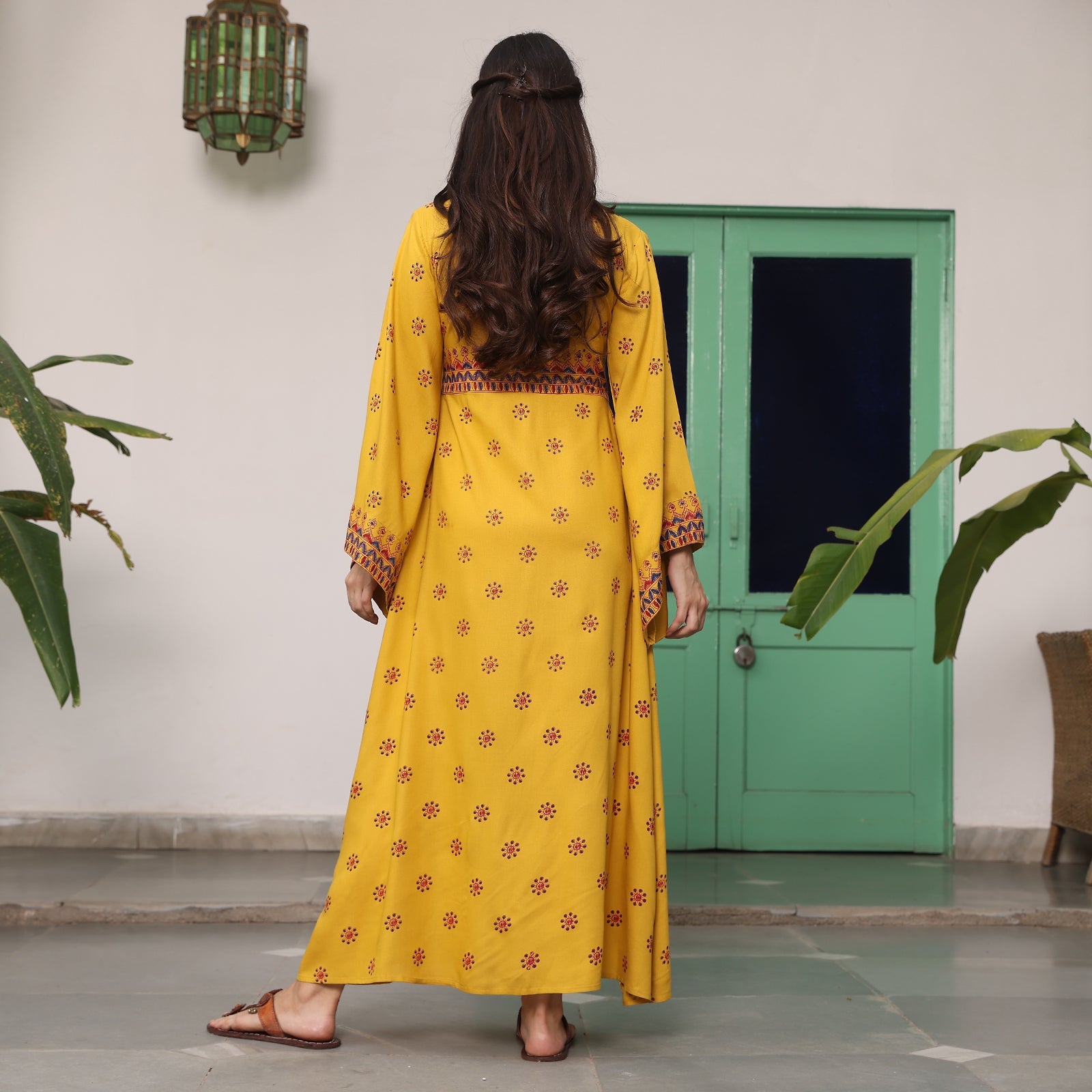 BlackTree Yellow Maxi Dress with Flared Sleeves - view 8