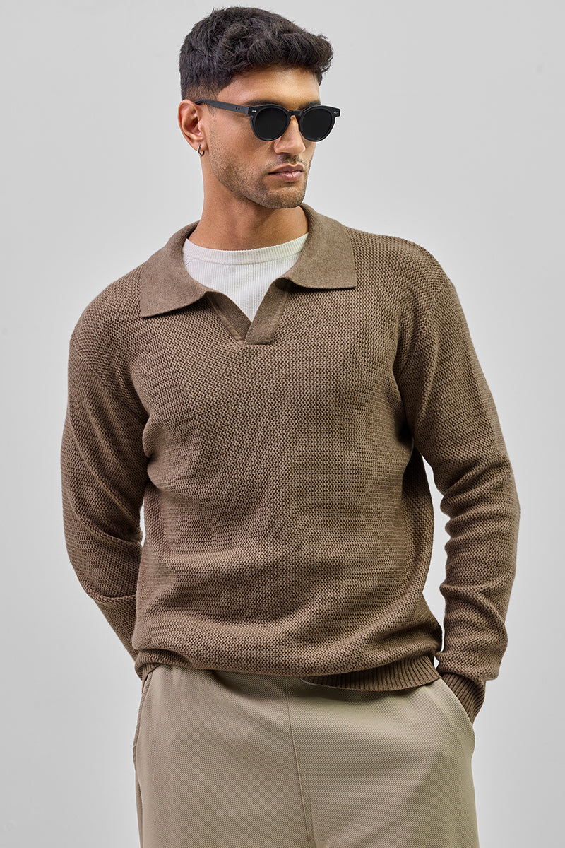 SNITCH Brown Knitted Polo Sweater