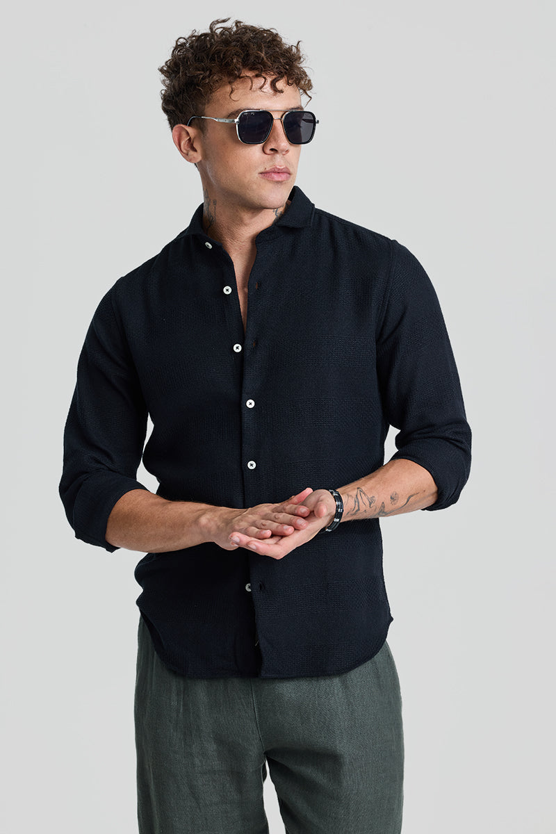 SNITCH Black Textured Slim Fit Shirt