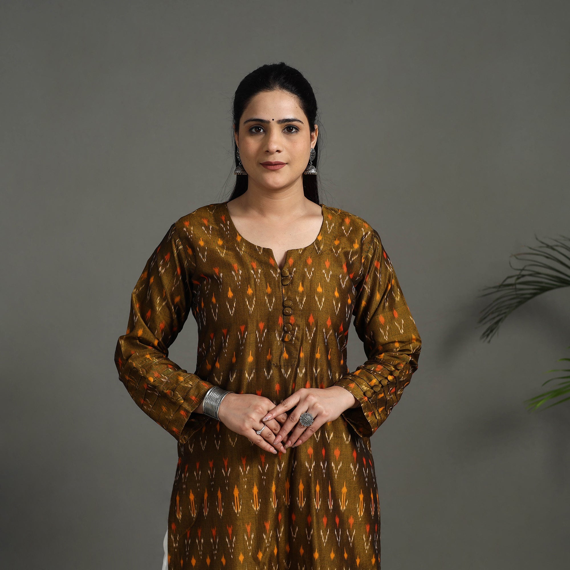 ITOKRI CASUALS Brown - Mercerised Cotton Straight Pochampally Ikat Kurta 15