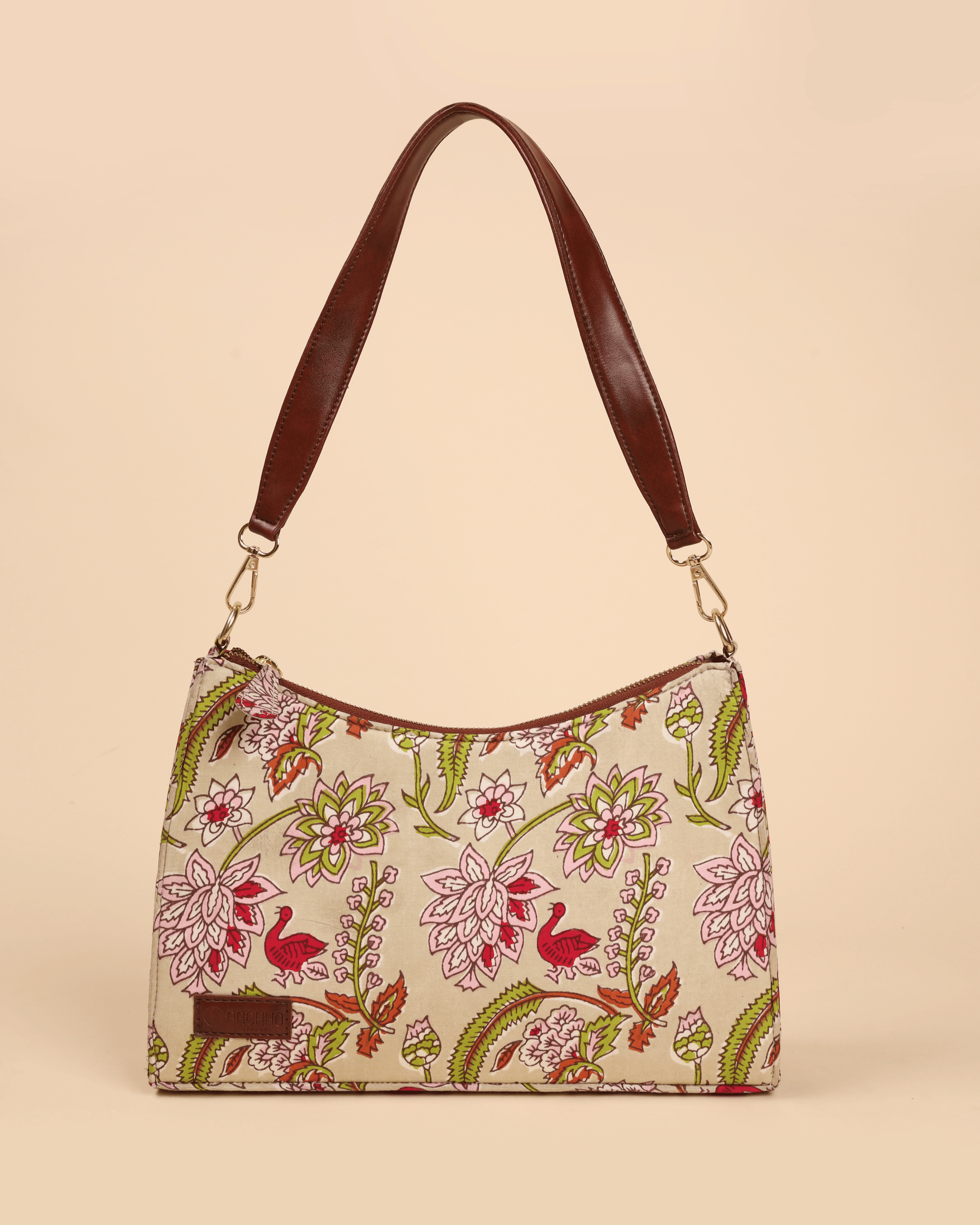 Aachho Pale Primrose Handblock Baguette Bag