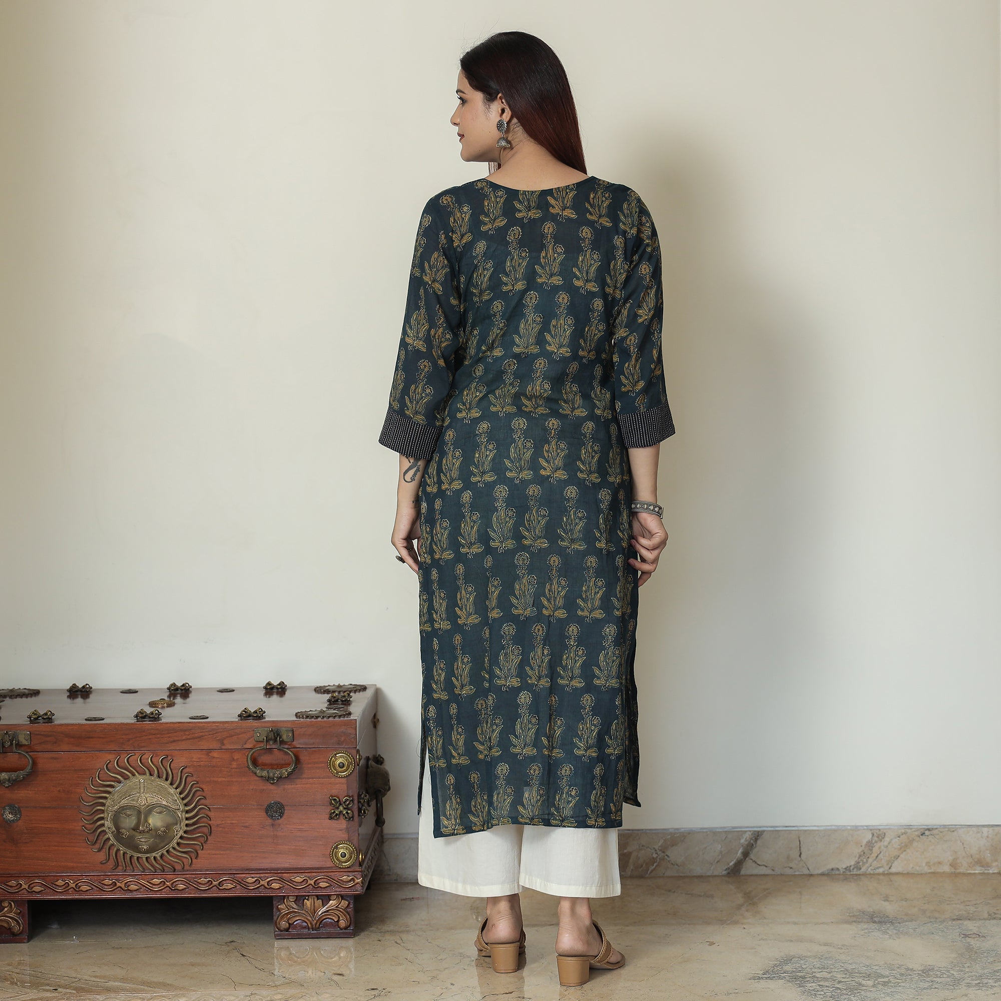 ITOKRI CASUALS Blue - Ajrakh Block Printed Mul Cotton Straight Kurta 15 - view 4