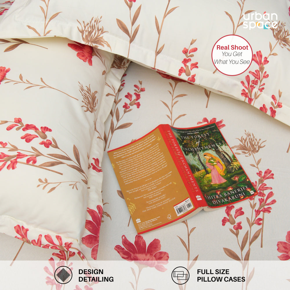 Urban Space -Home Furnishing Store Fitted King Size Cotton Bedsheet - Orchid Blooms - Pink - view 3