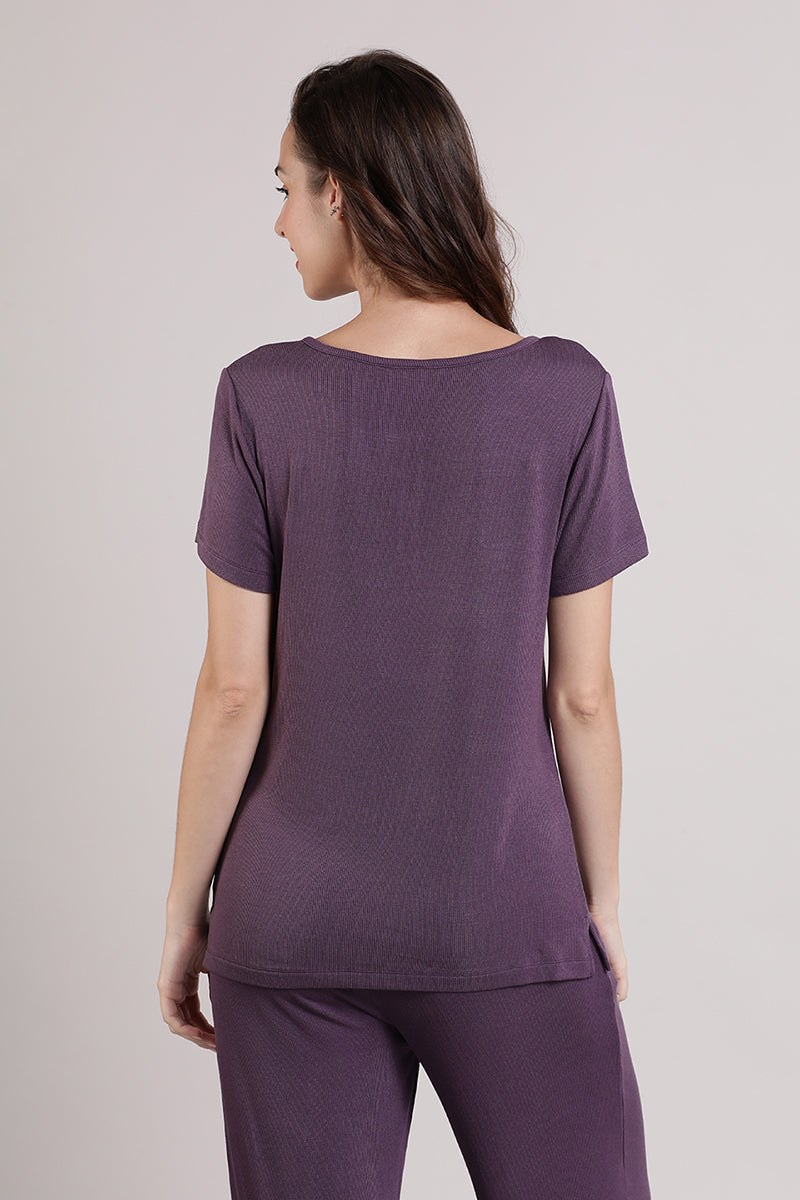 Amante Serene Dream Henley Neck Tee - Vintage Violet - view 3