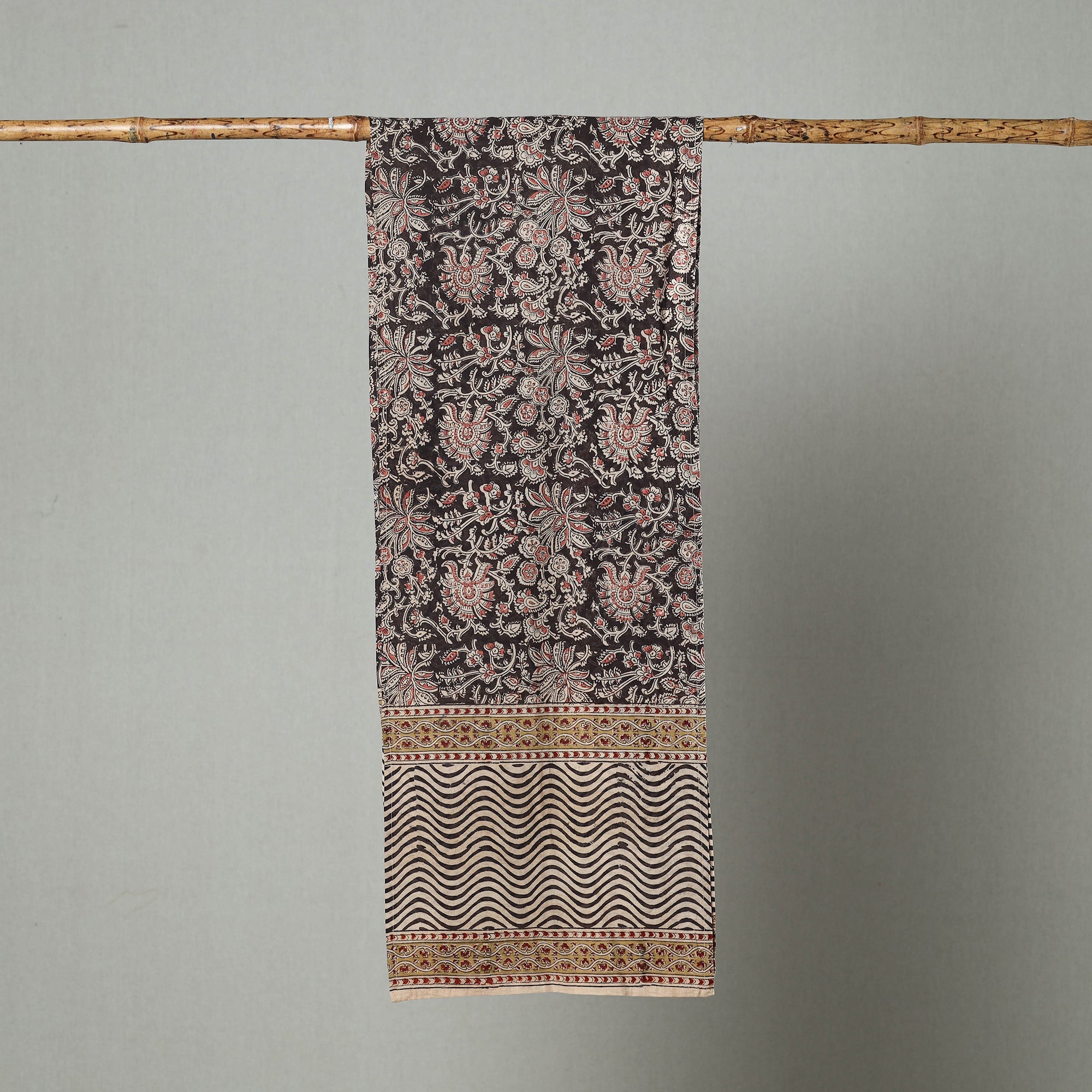 PITCHUKA SRINIVAS KALAMKARI PEDANA Black - Pedana Block Print Natural Dyed Cotton Kalamkari Stole 42 - view 2