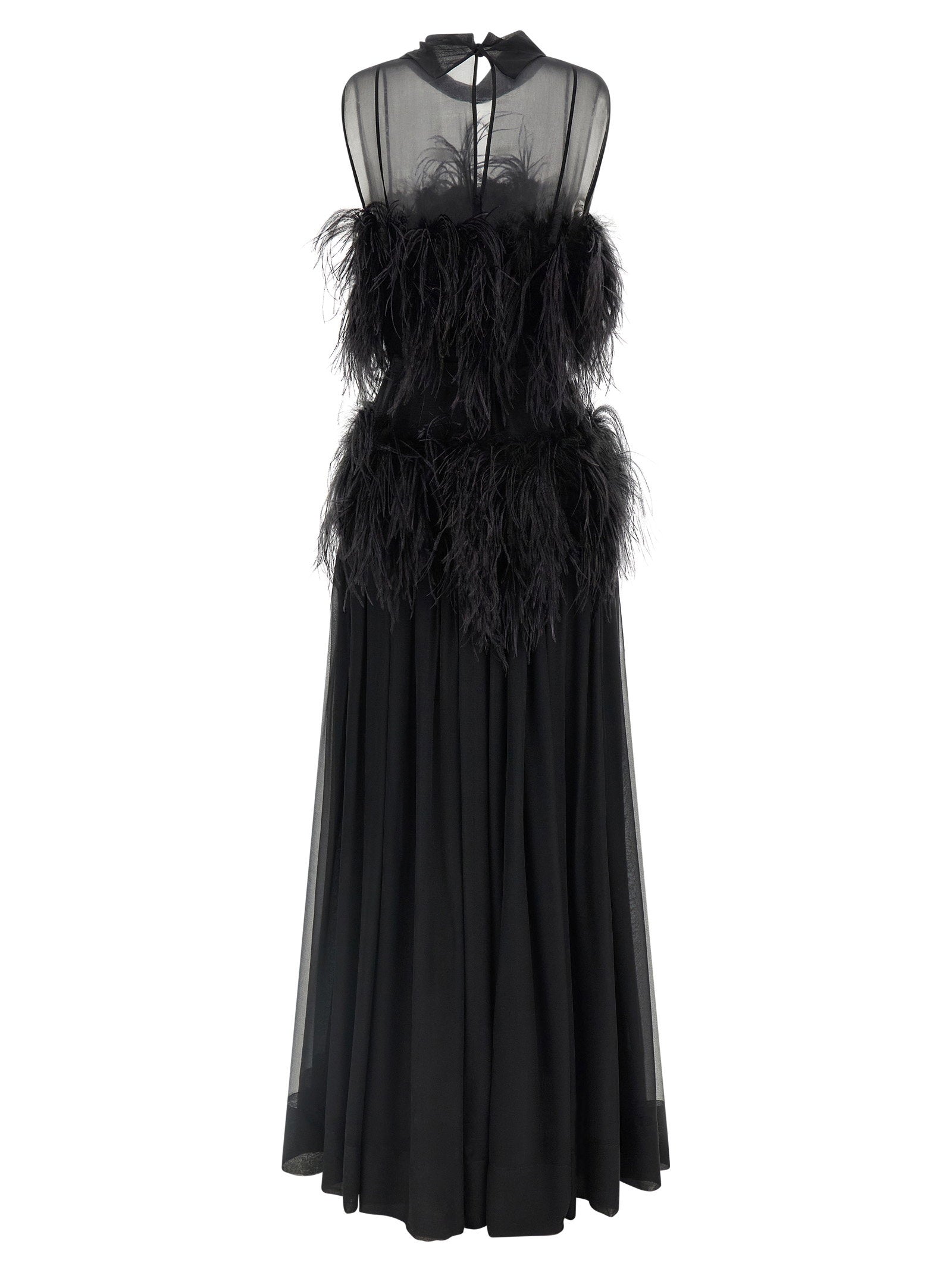 Alberta Ferretti Chiffon And Feather Dress – 100% silk - view 2
