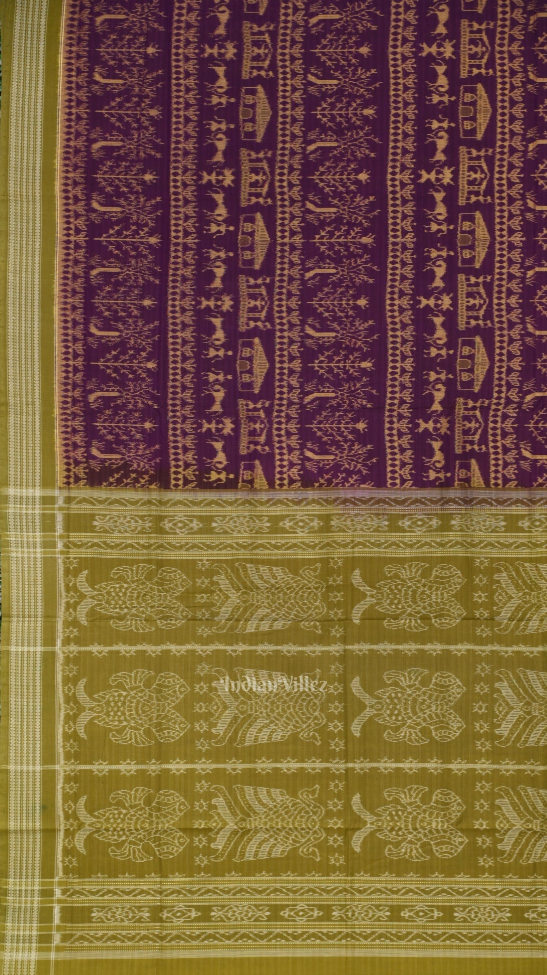 IndianVillèz Purple Mehendi Tribal Theme Odisha Sambalpuri Pure Cotton Saree - view 2